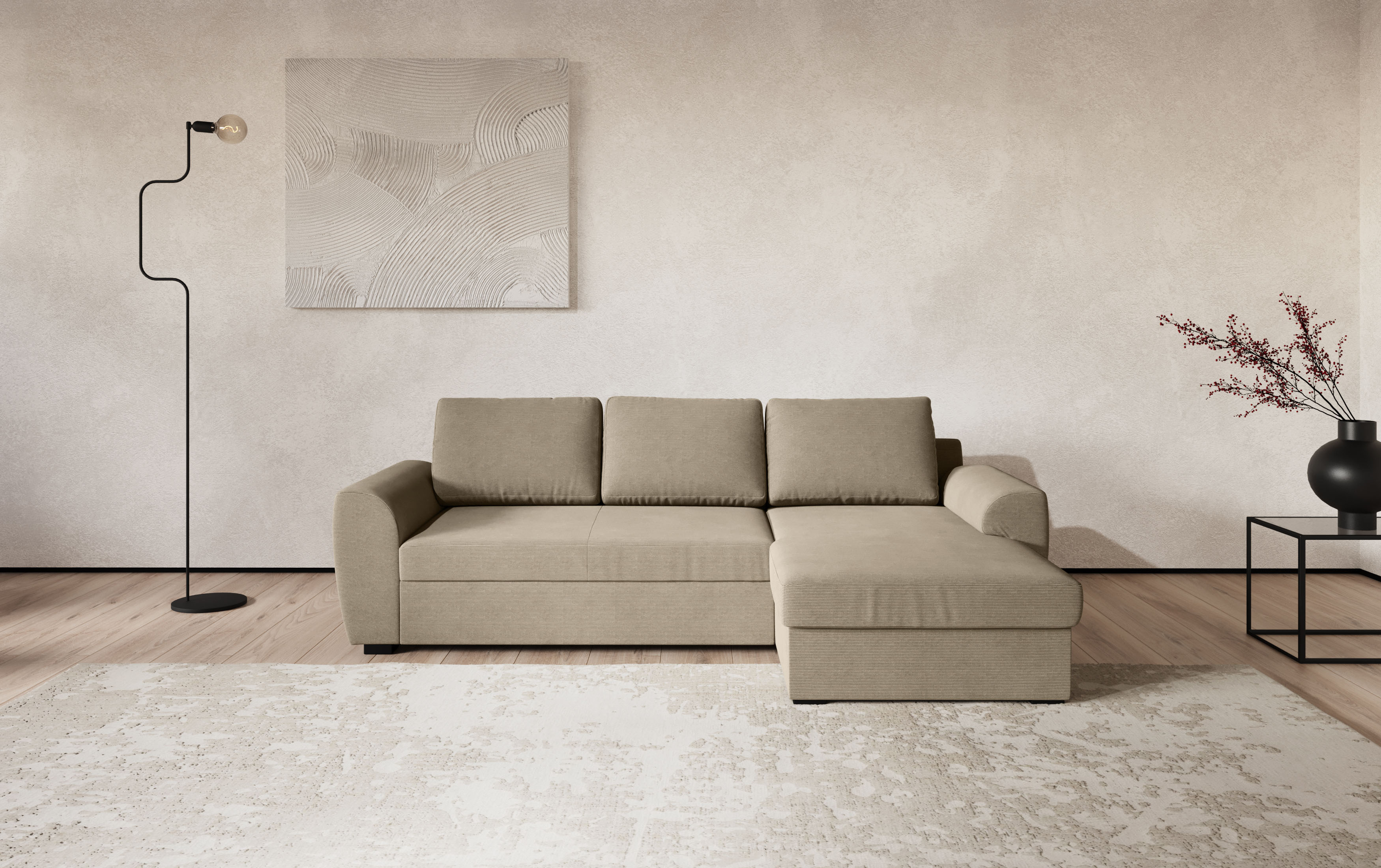 COTTA Ecksofa "Drift L-Form mit Recamiere, B: 253 cm" optional auch mit Schlaffunktion, Wellenunterfederung