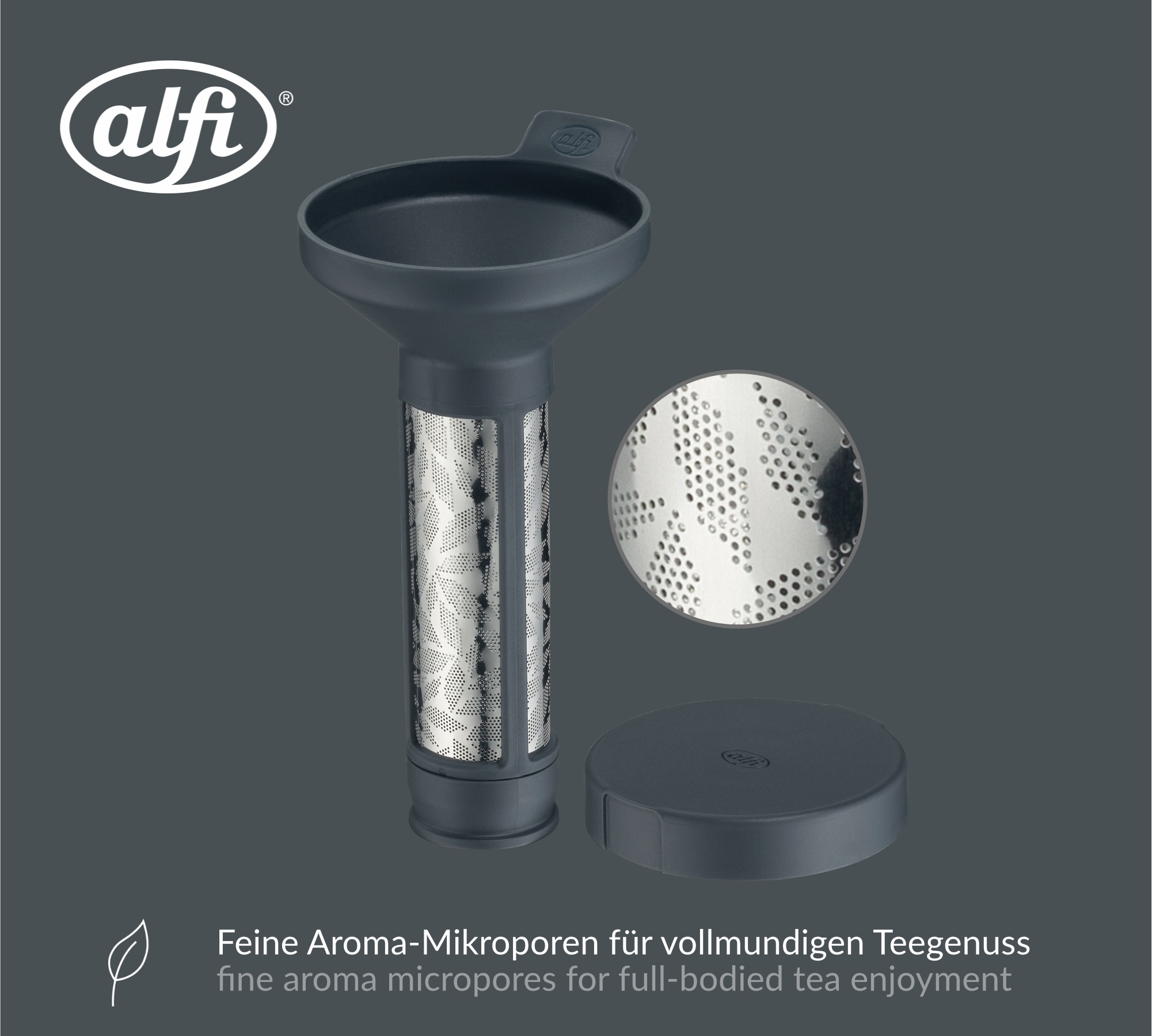 Alfi Teesieb »AROMA TEA Teefilter graphite« mit abnehmbarem Boden und Abtropfschale