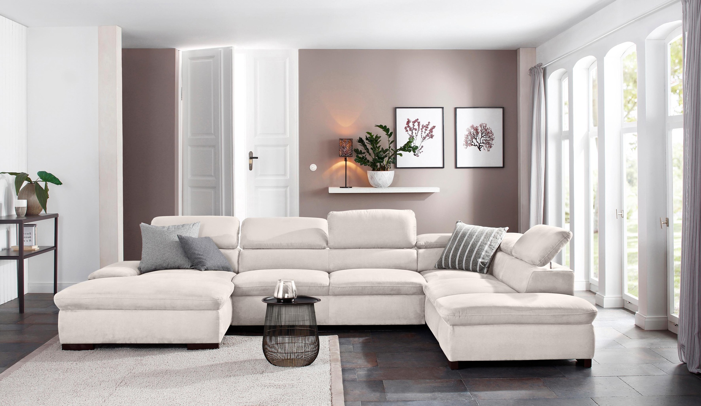 OTTO home Wohnlandschaft "Alberto U-Form, B: 350 cm, mit Kopfteilverstellung, XXL-Sofa" optional mit Schlaffunktion, Couch mit Lederoption