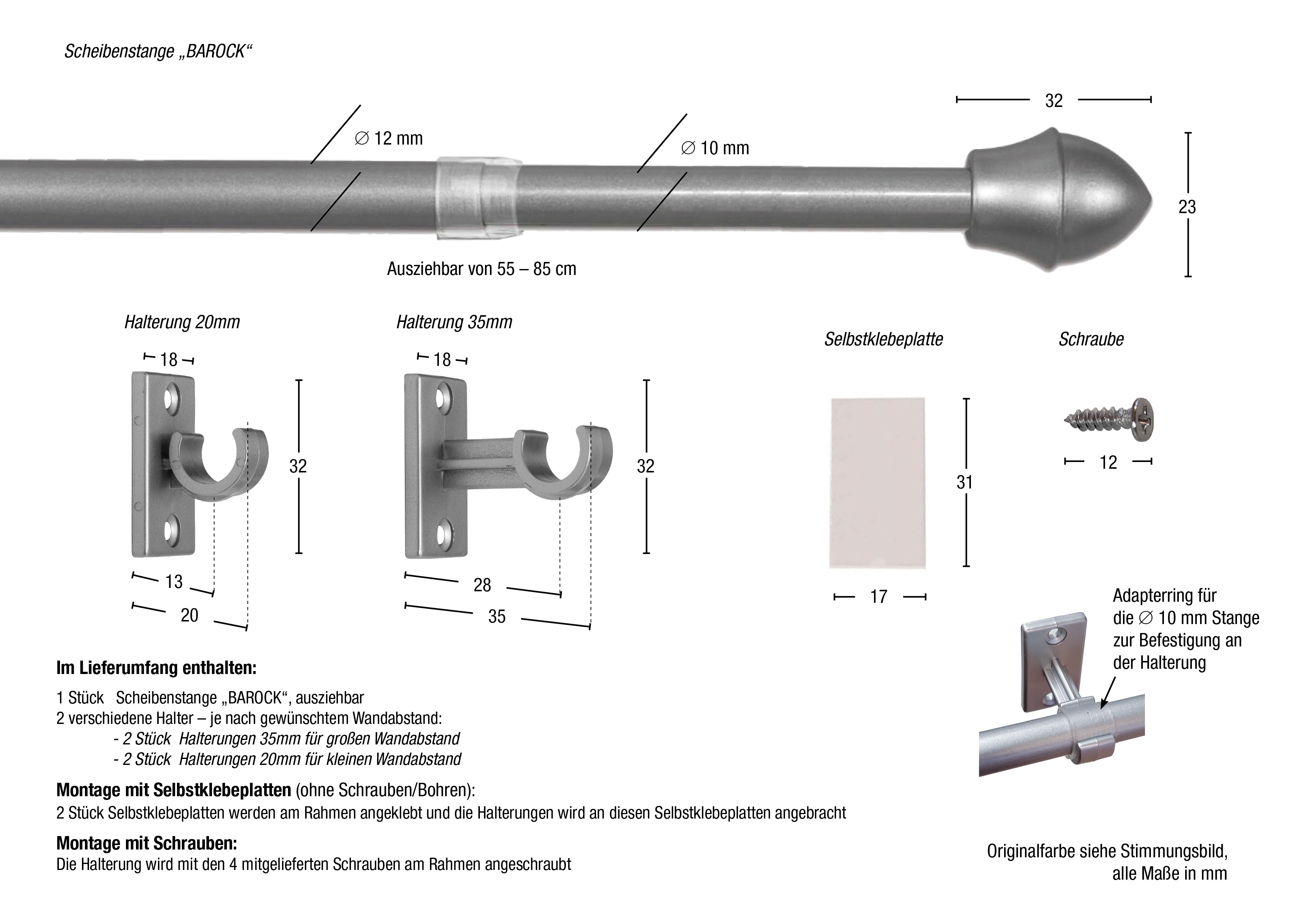 Thumbnail - GARESA Scheibenstange "BAROCK" Ø 13 mm 1 läufig-läufig ausziehbar Montage zum Schrauben oder klemmen, ausziehbar