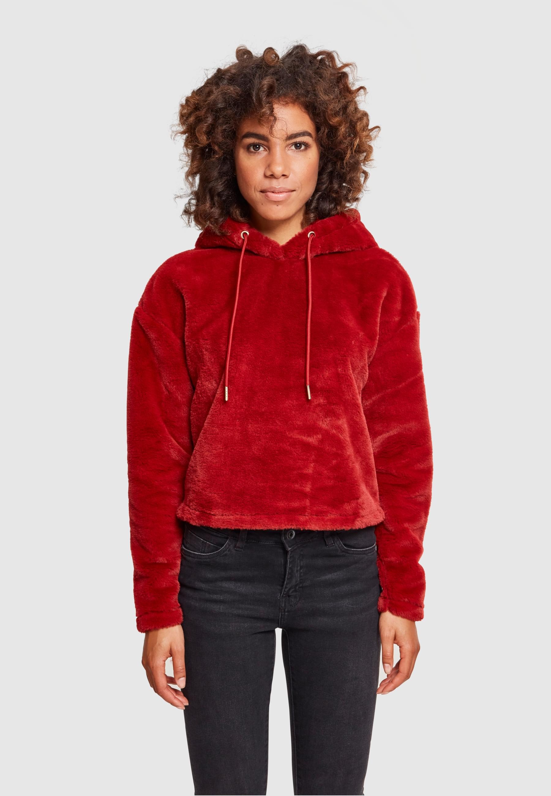 URBAN CLASSICS Rundhalspullover »Urban Classics Damen Ladies Oversize Short Teddy Hoody«, (1 tlg.)