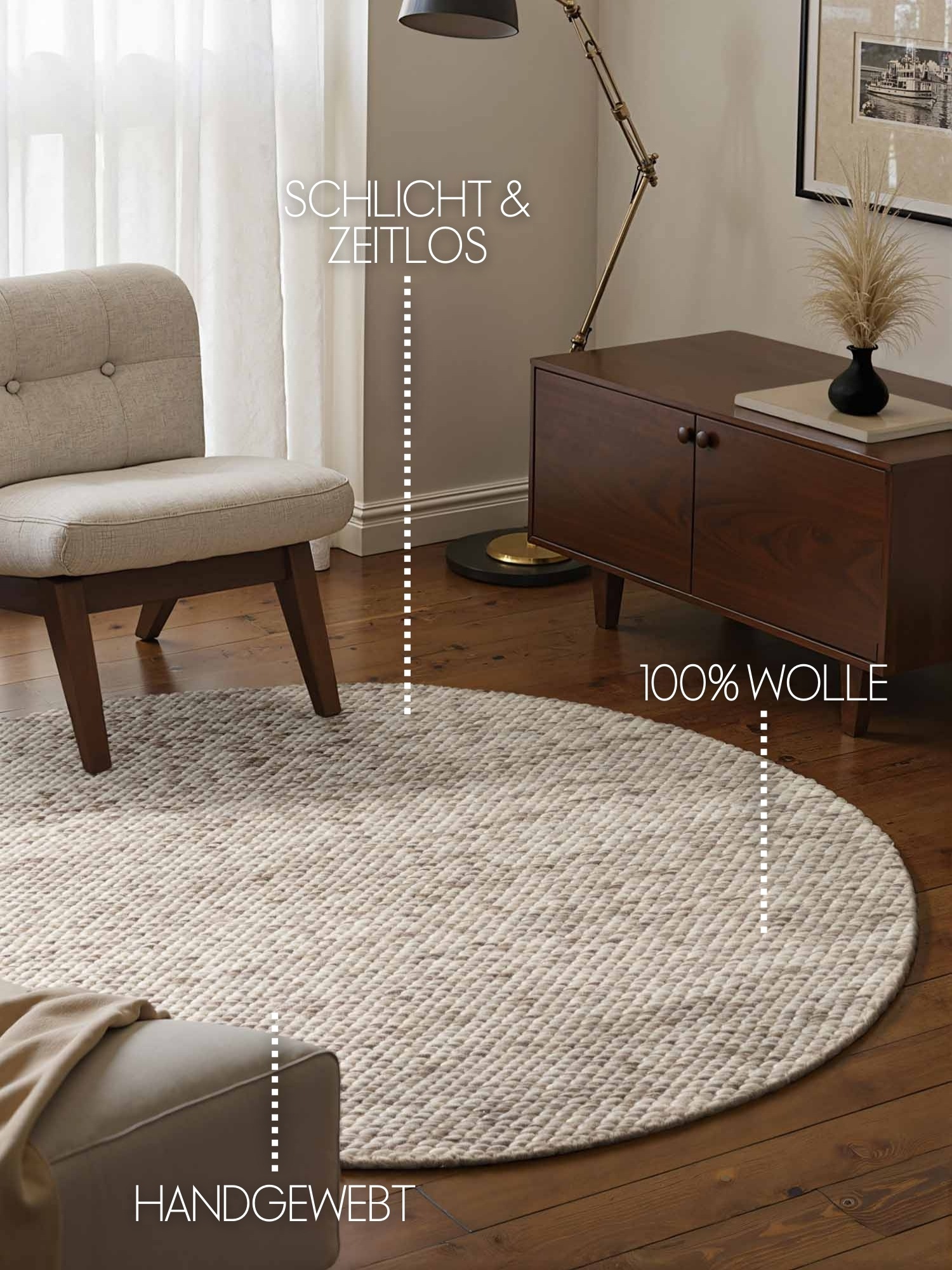 Thumbnail - ELLE DECORATION Wollteppich "Beans" rund 10 mm Höhe Handweb Teppich Wolle, Rund, Perlenstruktur, Wohnzimmer, Schlafzimme...