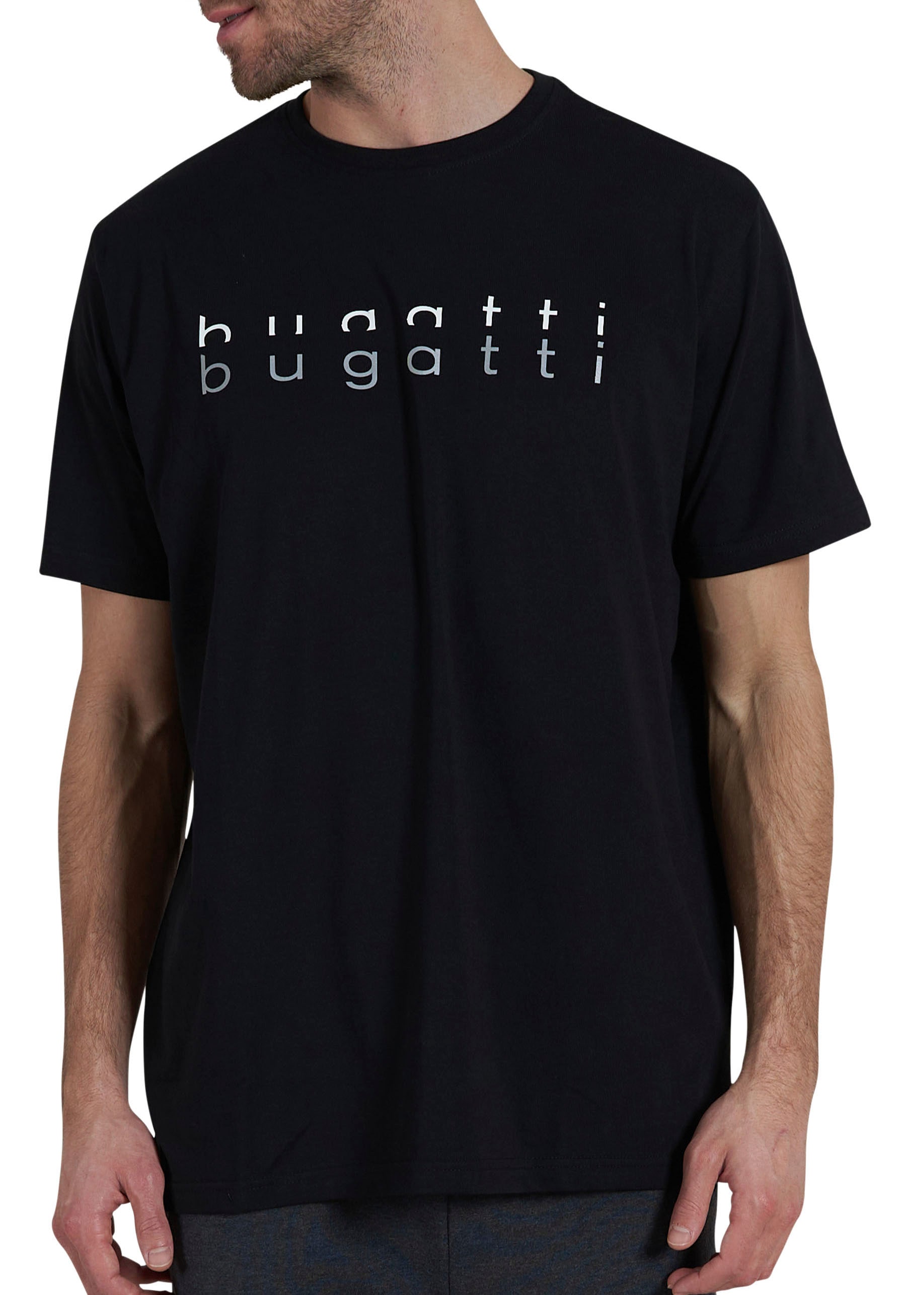 bugatti "Palermo" Kurzarm, Rundhalsausschnitt, mit Logo, bequem, leicht, Ba günstig online kaufen