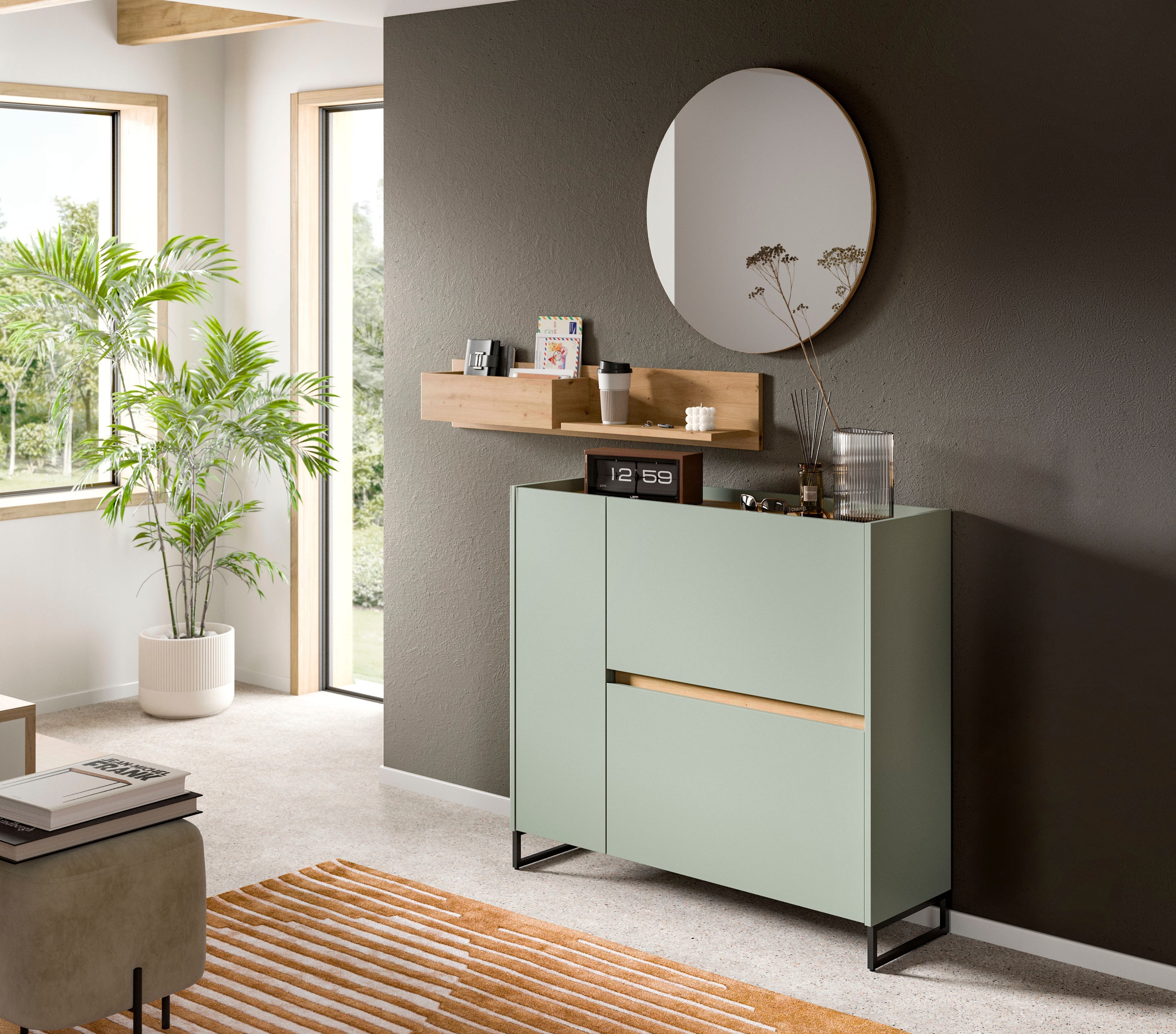 Home affaire Garderoben-Set »EVRID, 3-teilig, Breite 140 cm, individuell stellbar & erweiterbar« best. aus: Kommode, Wandboard & Spiegel, 3 Stk. tlg.