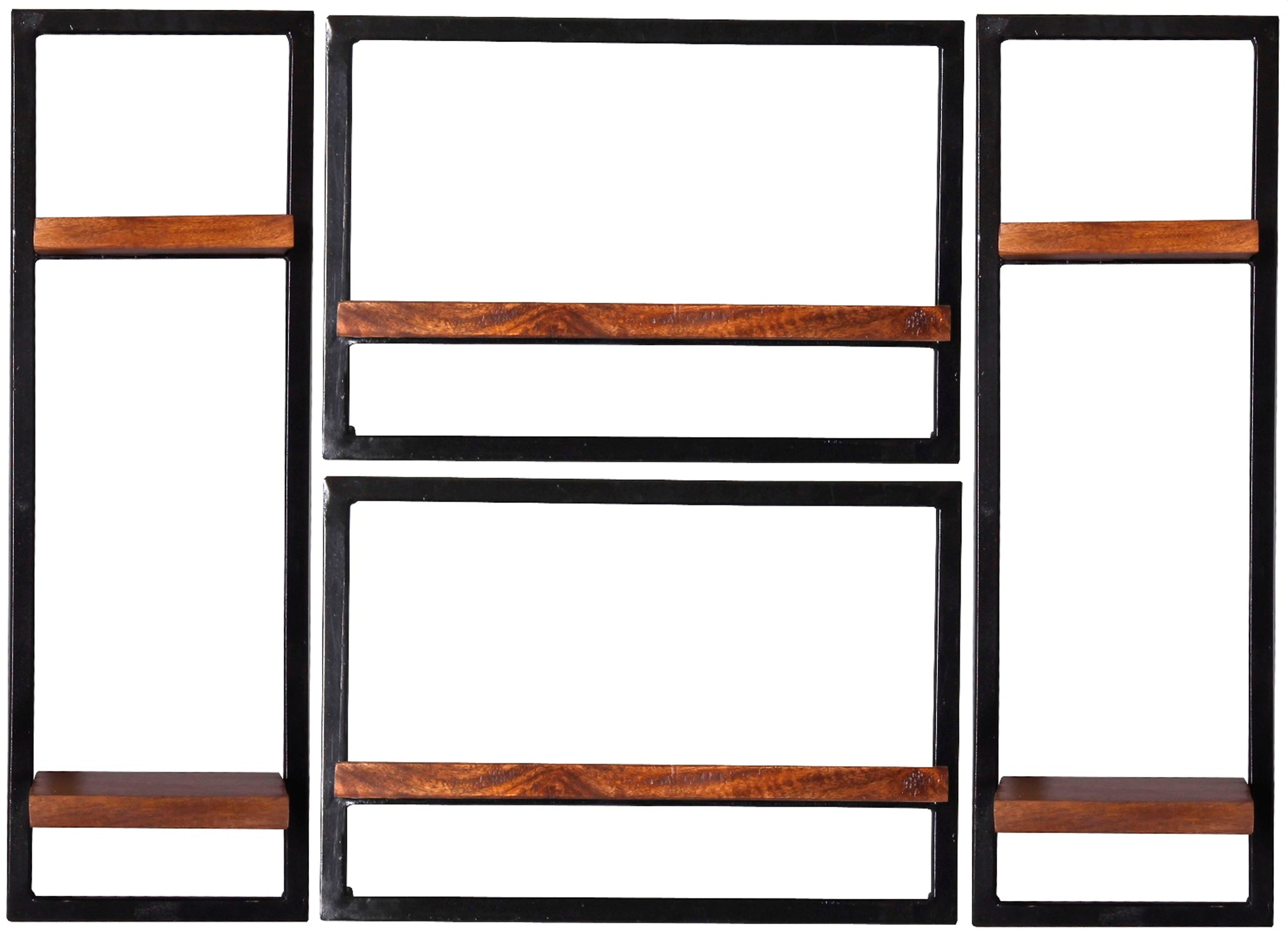 SIT Wandregal "Alghero Wandregal-Set 4-teilig aus Mangoholz mit Altmetall" Set, 2 hohe & 2 breite Wandregale für flexible Wandgestaltung