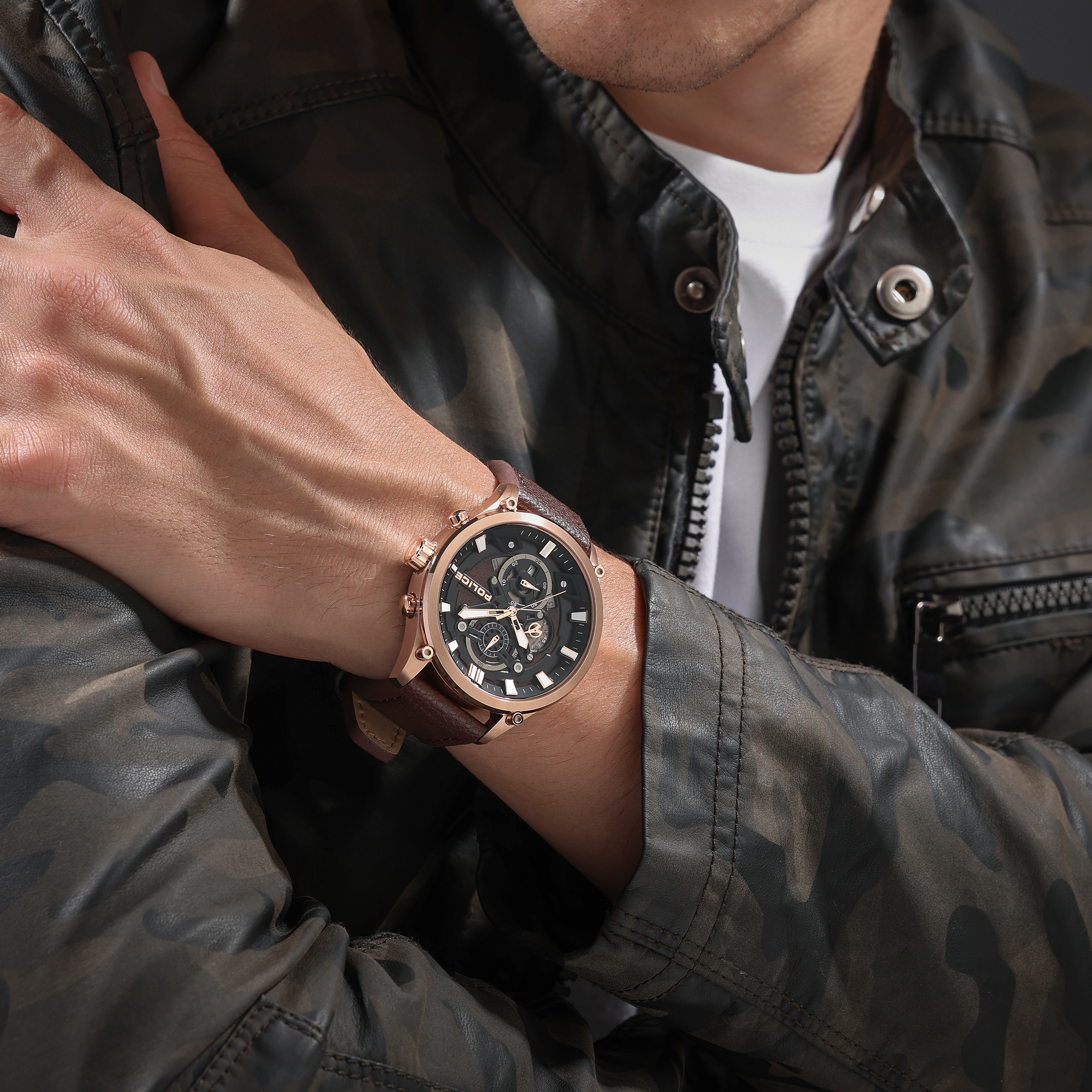 Police Chronograph »Wadden« Quarzuhr, Armbanduhr, Herrenuhr, Lederarmband, analog, Tag