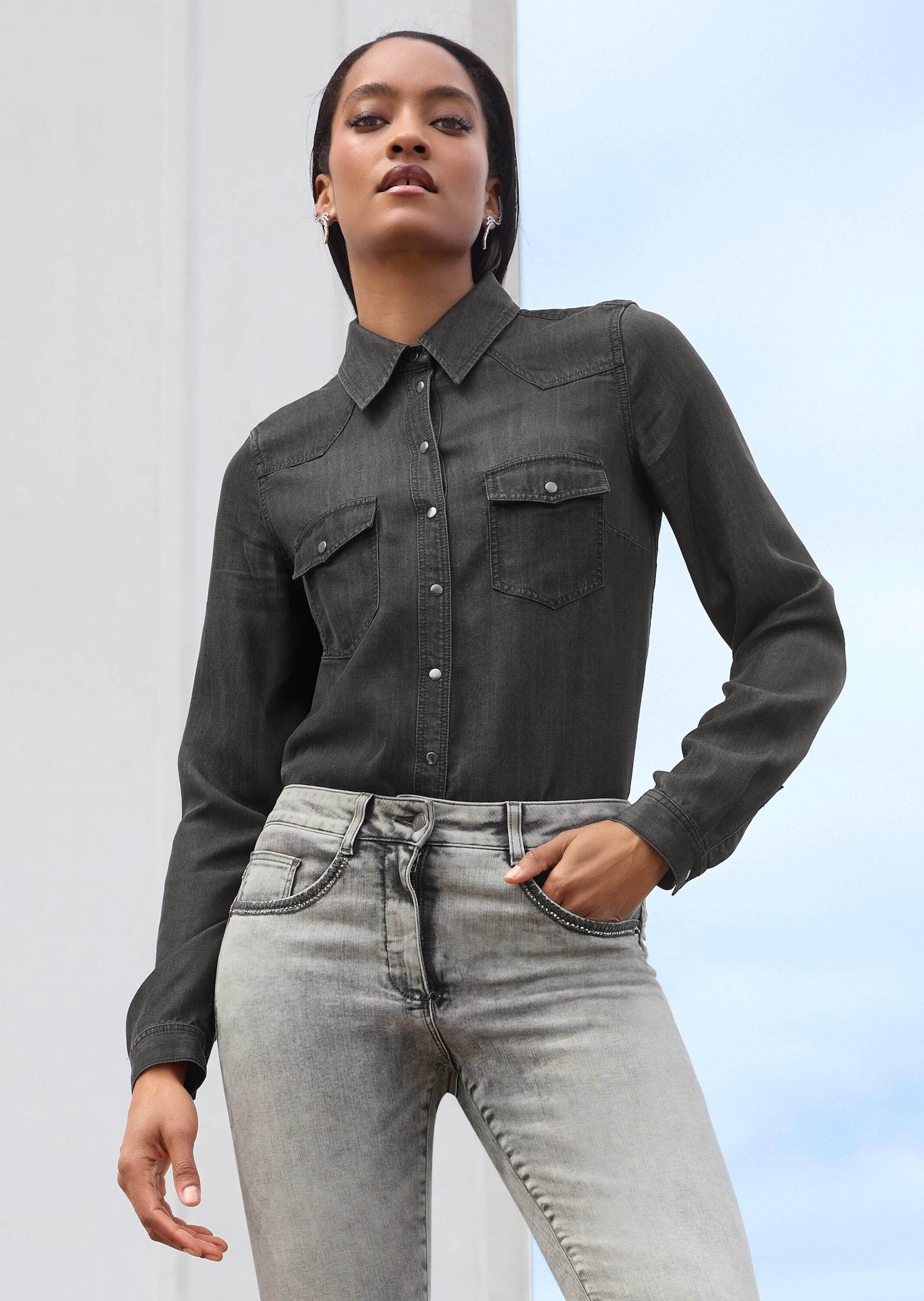 MADELEINE Langarmbluse »Hemdbluse Lässige Denim-Bluse mit Hemdkragen«