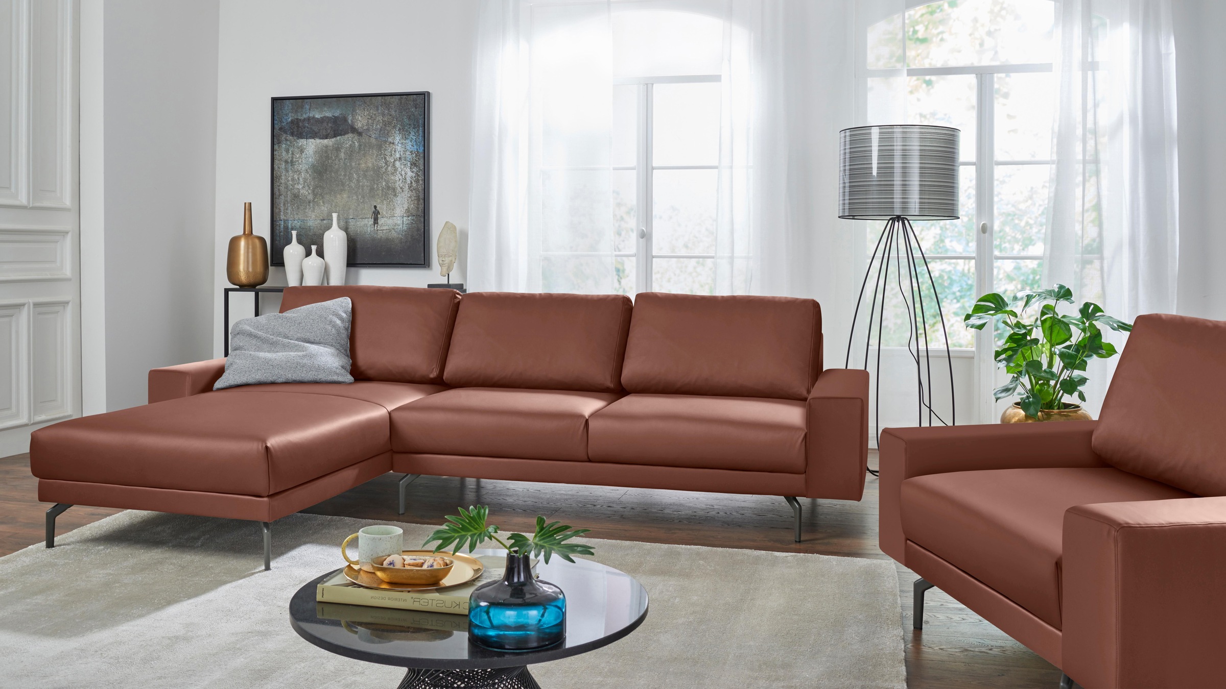 Creation BY ROLF BENZ Ecksofa "CR.450, Designecksofa, L-Form" Armlehne breit und niedrig, Alugussfüße in umbragrau, Breite 274 cm