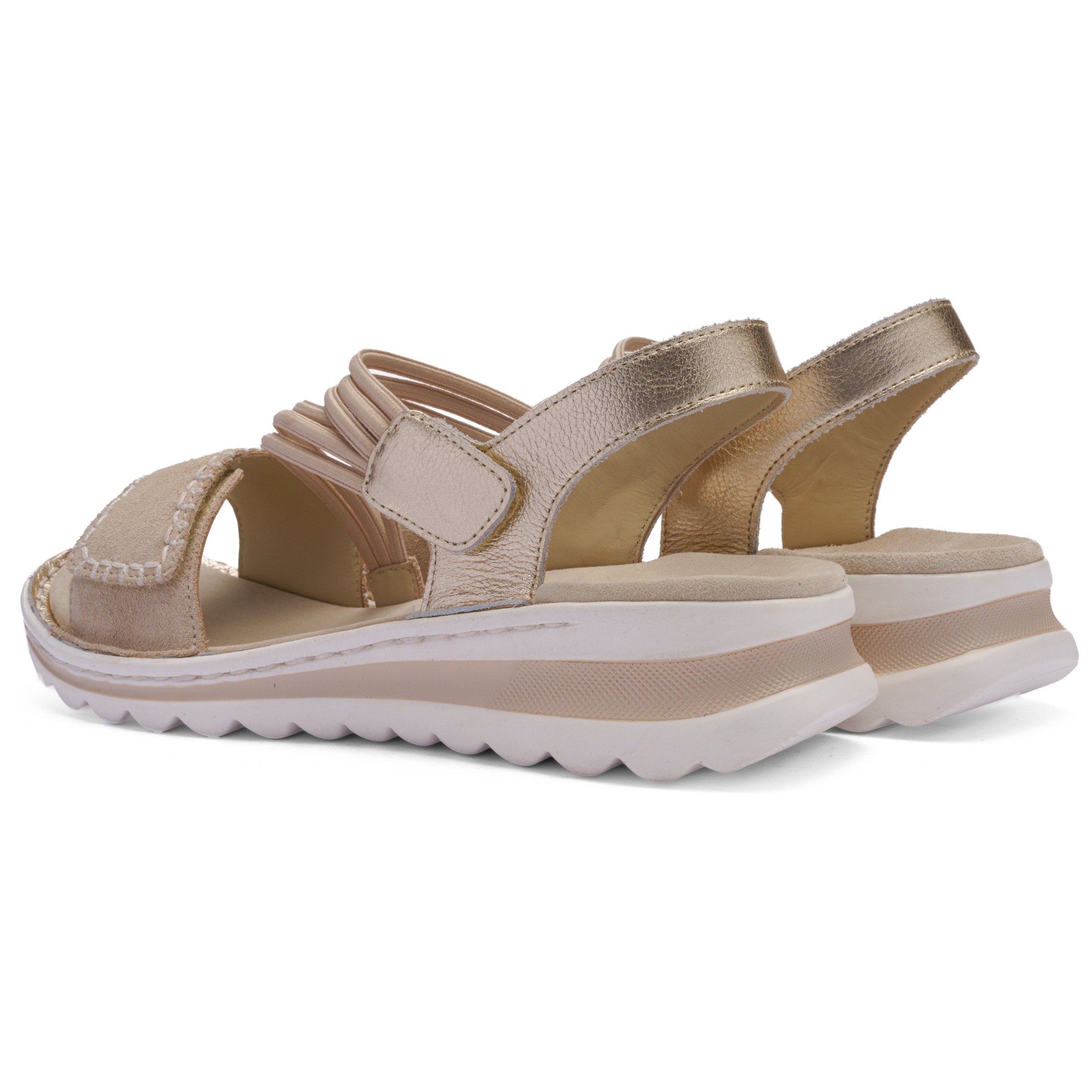 Keilsandalette ARA "TAMPA", Damen, Gr. 40, sand, goldfarben, Glattleder, Veloursleder, metallic, Schuhe, Riemchensandale, Sommerschuh in bequemer Weite G (= weit) 3