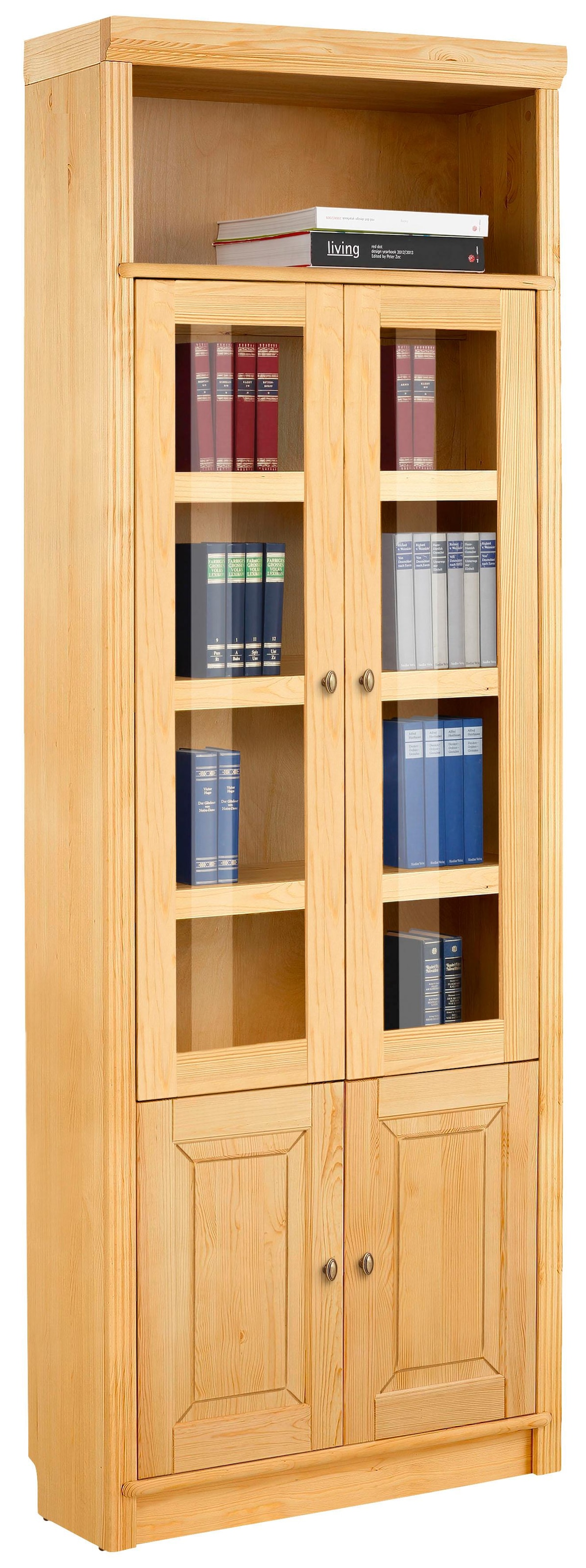 Home affaire Bücherregal »Soeren«, massiver Kiefer, in 2 Höhen, Tiefe 29 cm, Türen mit Klarglas Einsatz