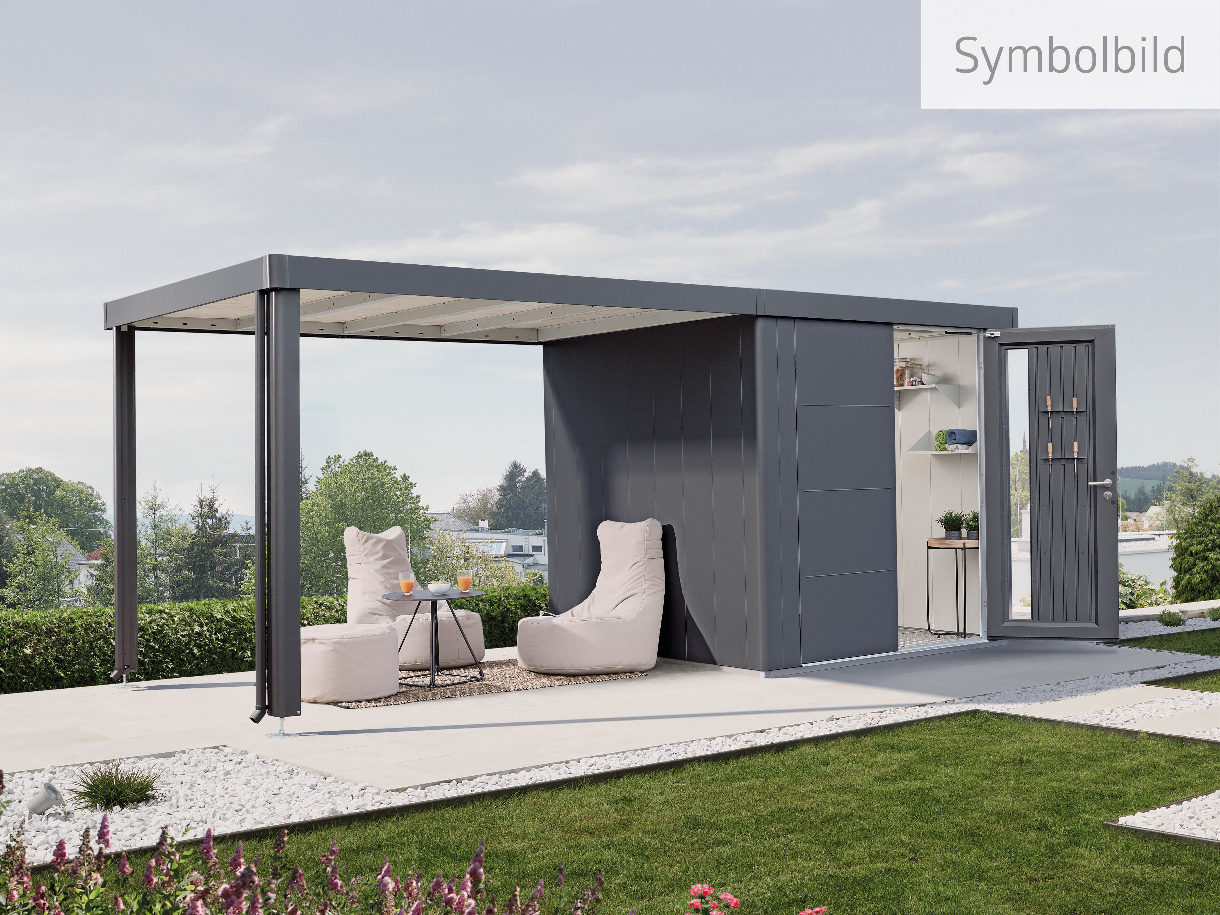 Biohort Gerätehaus "Neo Gr. 1B, verschieden Farben, mit Doppeltür" aus feuerverzinktem, polyamid-einbrennlackiertem Stahlblech