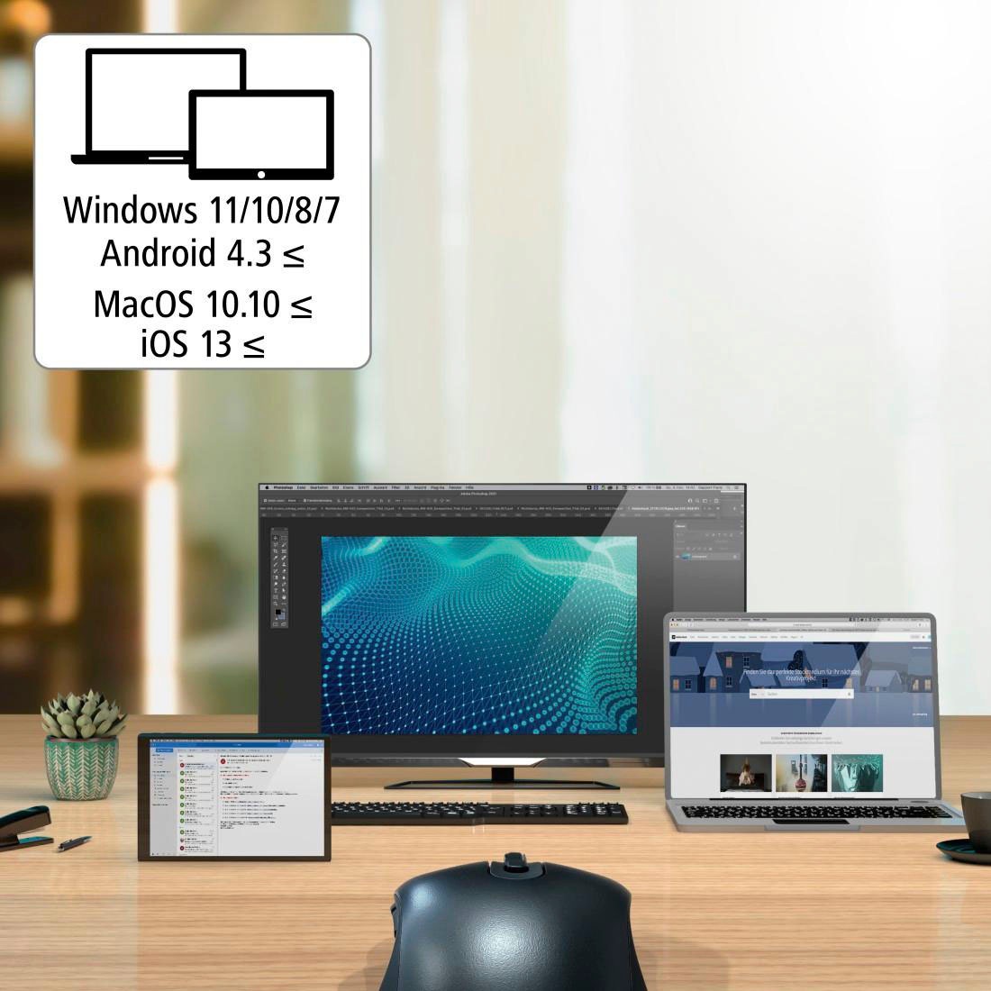 Hama Maus »Optische 6-Tasten-Multi-Device-Maus "MW-650", USB-A Bluetooth Maus« Bluetooth
