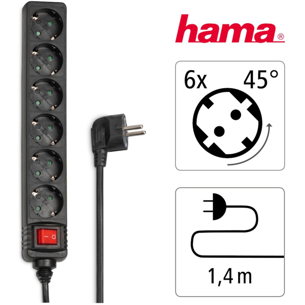 Hama Steckdosenleiste »Mehrfachsteckdosenleiste 6-fach mit Schalter, Kabellänge 1,4 m«, 6-fach, (Kabellänge 1,4 m)