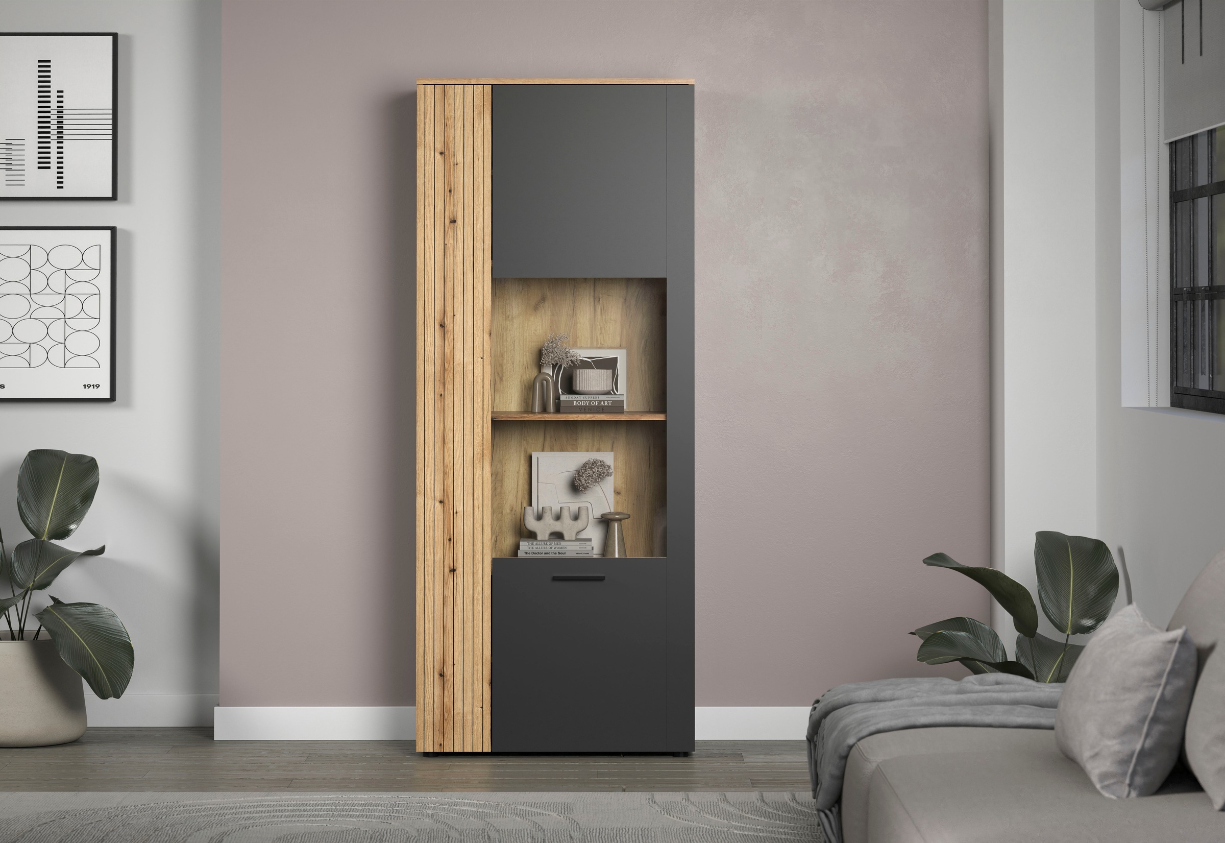 Home affaire Standvitrine »Estepona« 1 Stk. tlg. Standvitrine mit 2 Türen - (B/T/H) 80/42/195 cm