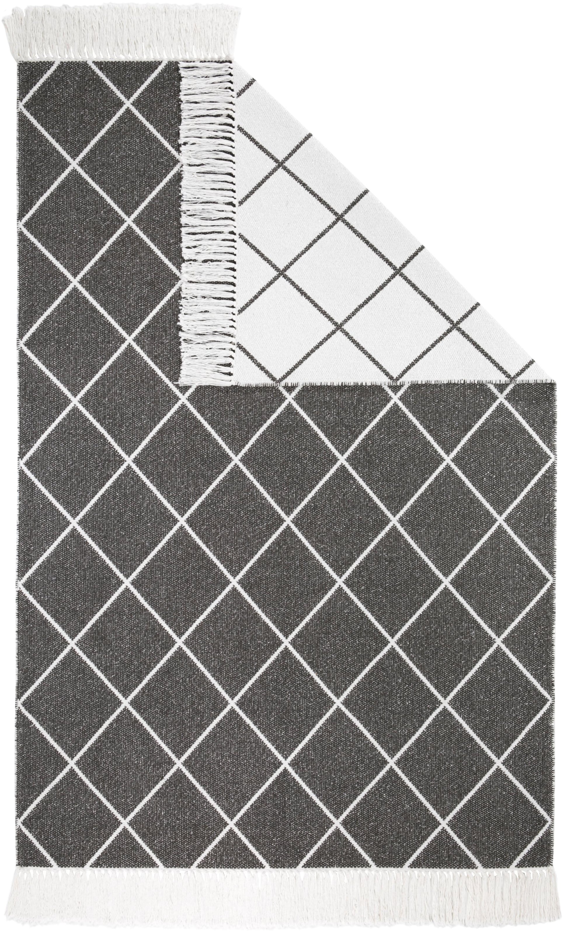 LUXOR living Teppich »Glitter«, rechteckig, 5 mm Höhe, handgewebt, Rauten Design, mit metallisierenden Fasern, mit Fransen