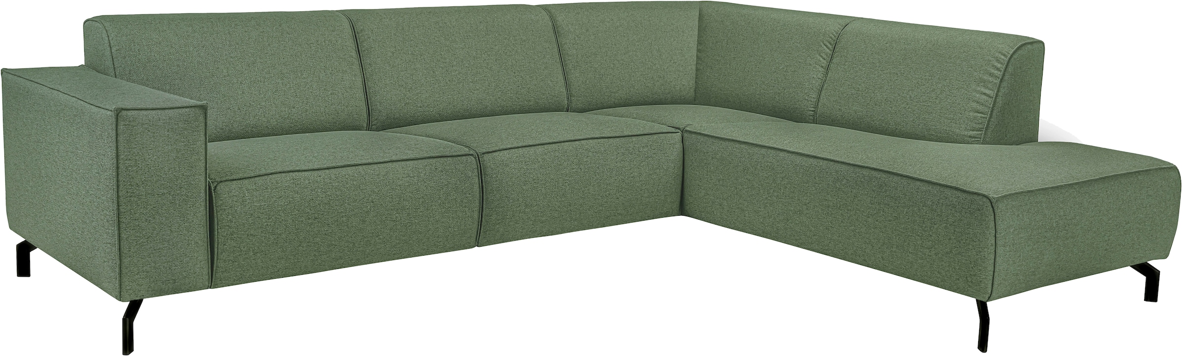 Places of Style Ecksofa »Lorcan, Breite 275 cm, weiches Sitzgefühl«, mit schwarzen Metallfüßen, Lederoptik und in weichem Strukturstoff