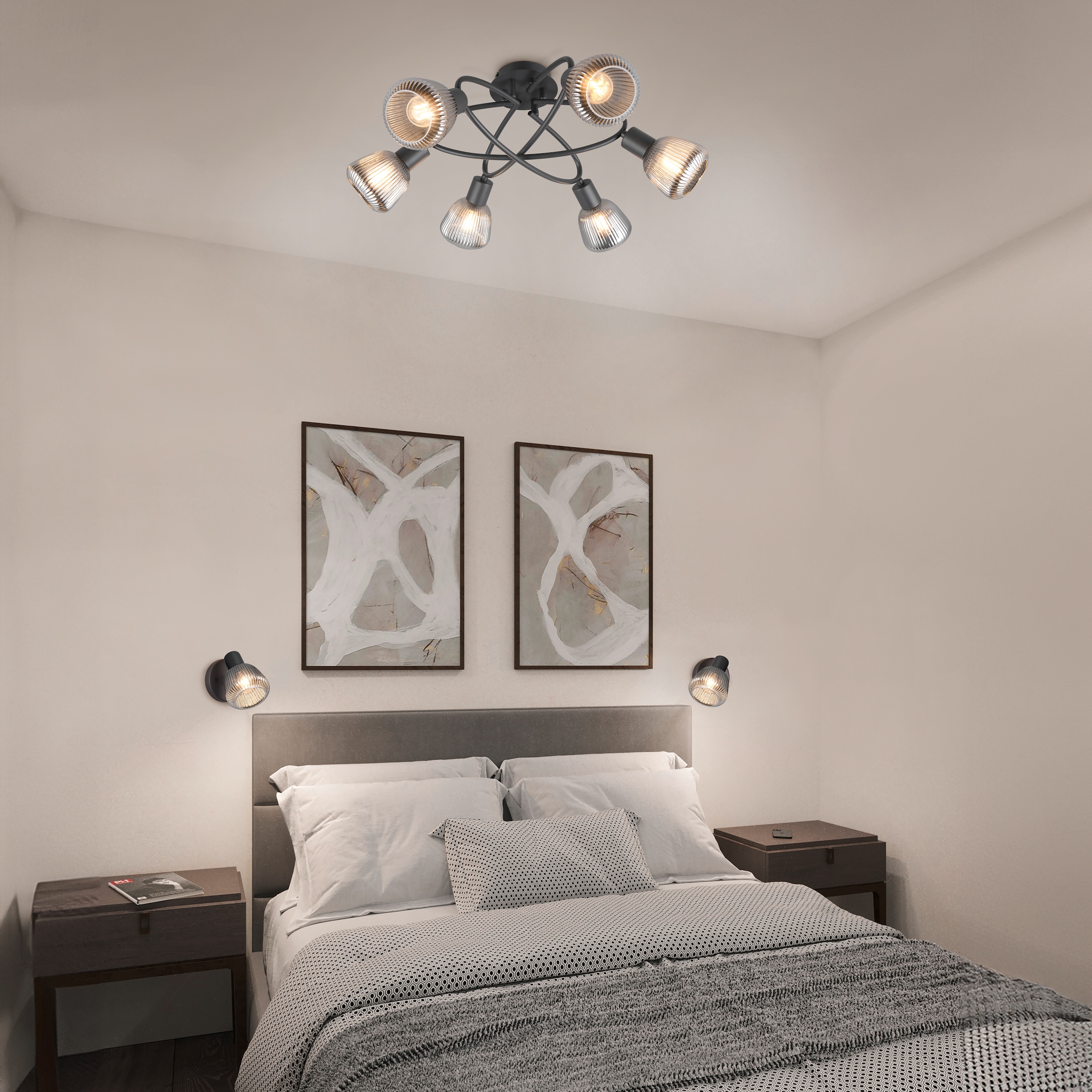 TRIO Leuchten Deckenstrahler »TARIFA, Spot 1-flammig, Deckenspot oder Wandspot, exkl 1xE14 max 10W«, 1 flammig, Leuchtmittel E14 | Leuchtmittel wechselbar, E14 Spot mit Glasschirm in Riffeloptik Lichteffekte, Ø 10cm Höhe 17 cm