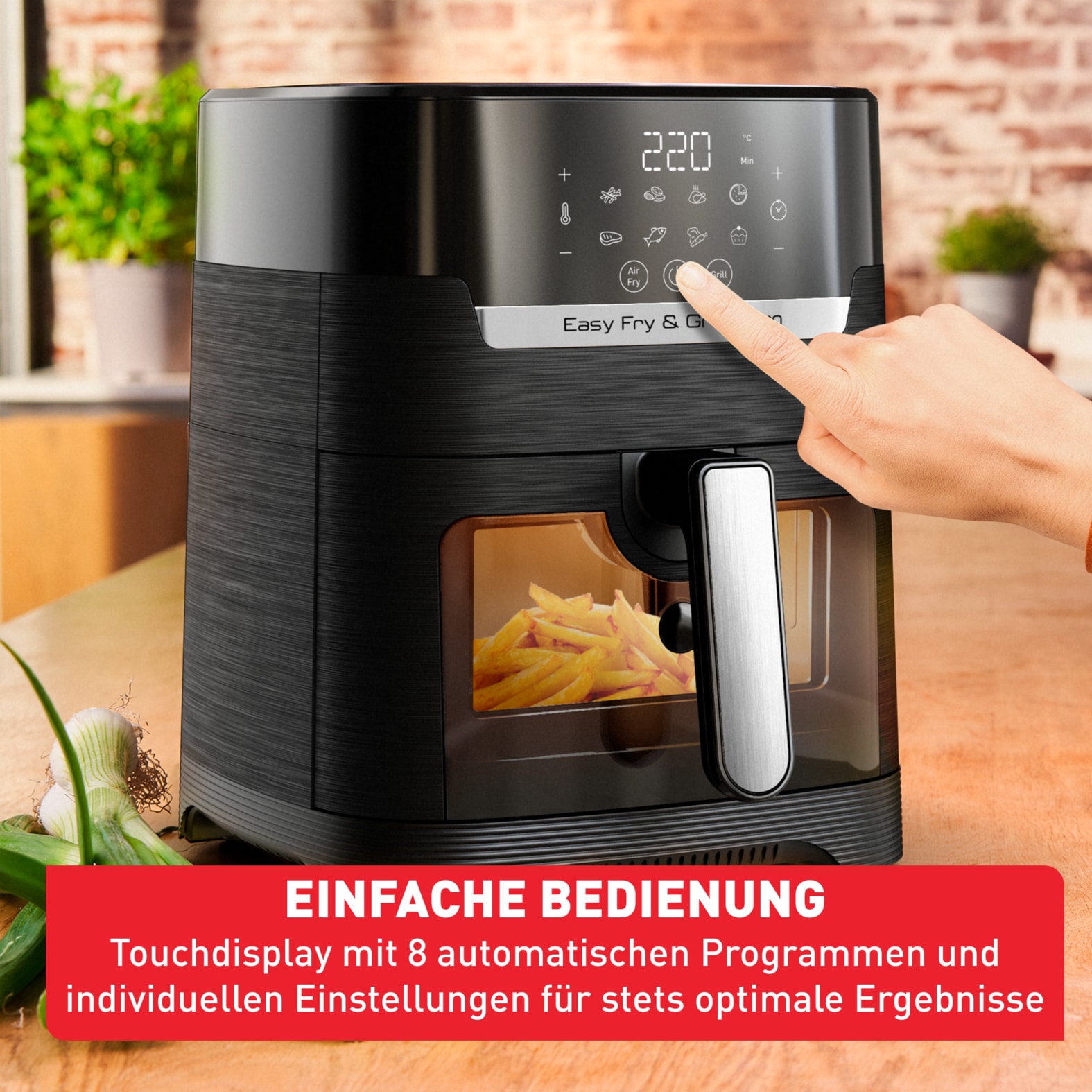 Tefal Heißluftfritteuse »Easy Fry & Grill Vision«, 1550 W, Sichtfenster, schnell & energiesparend, 8 Programme, EY5068
