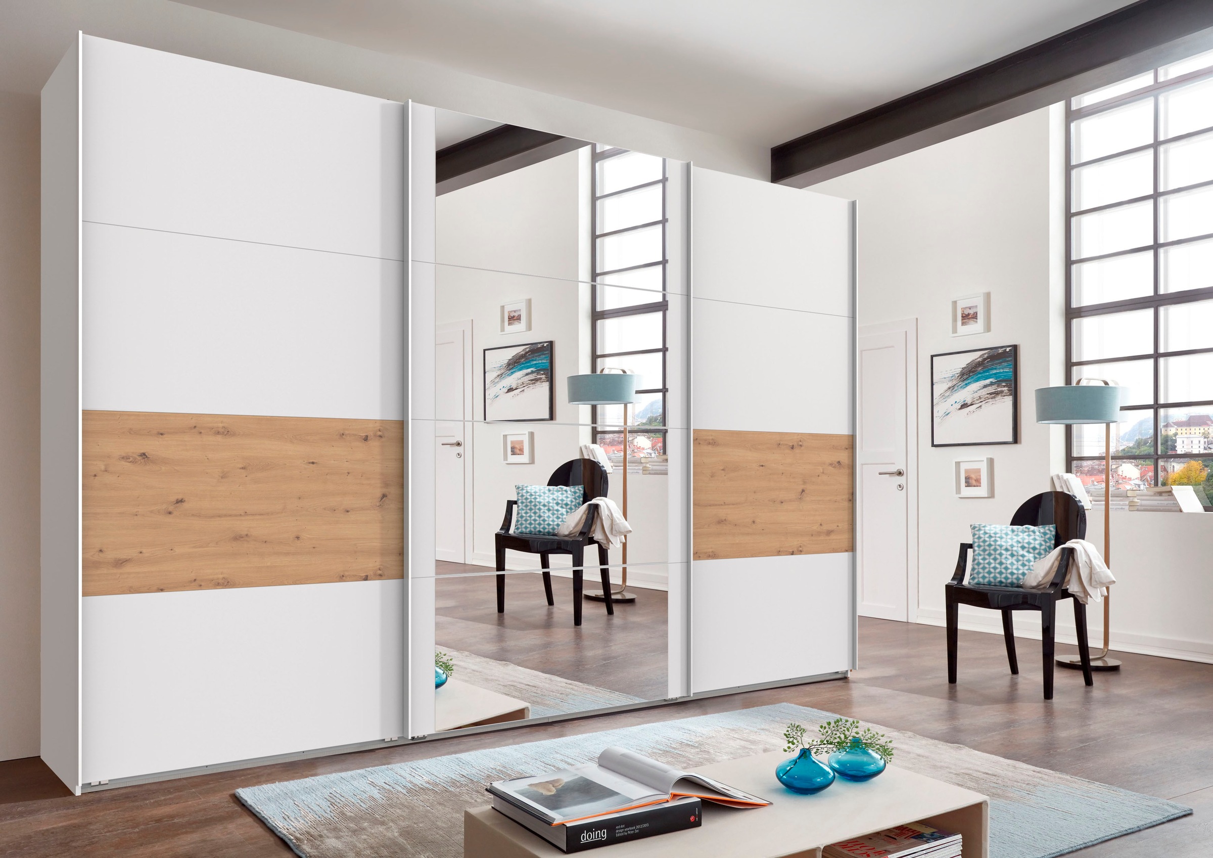 Wimex Schwebetürenschrank »Barmbek Schlafzimmerschrank BESTSELLER Garderobenschrank«, Kleiderschrank mit 2 Stoffboxen und 2 zusätzlichen Böden, Spiegeltür