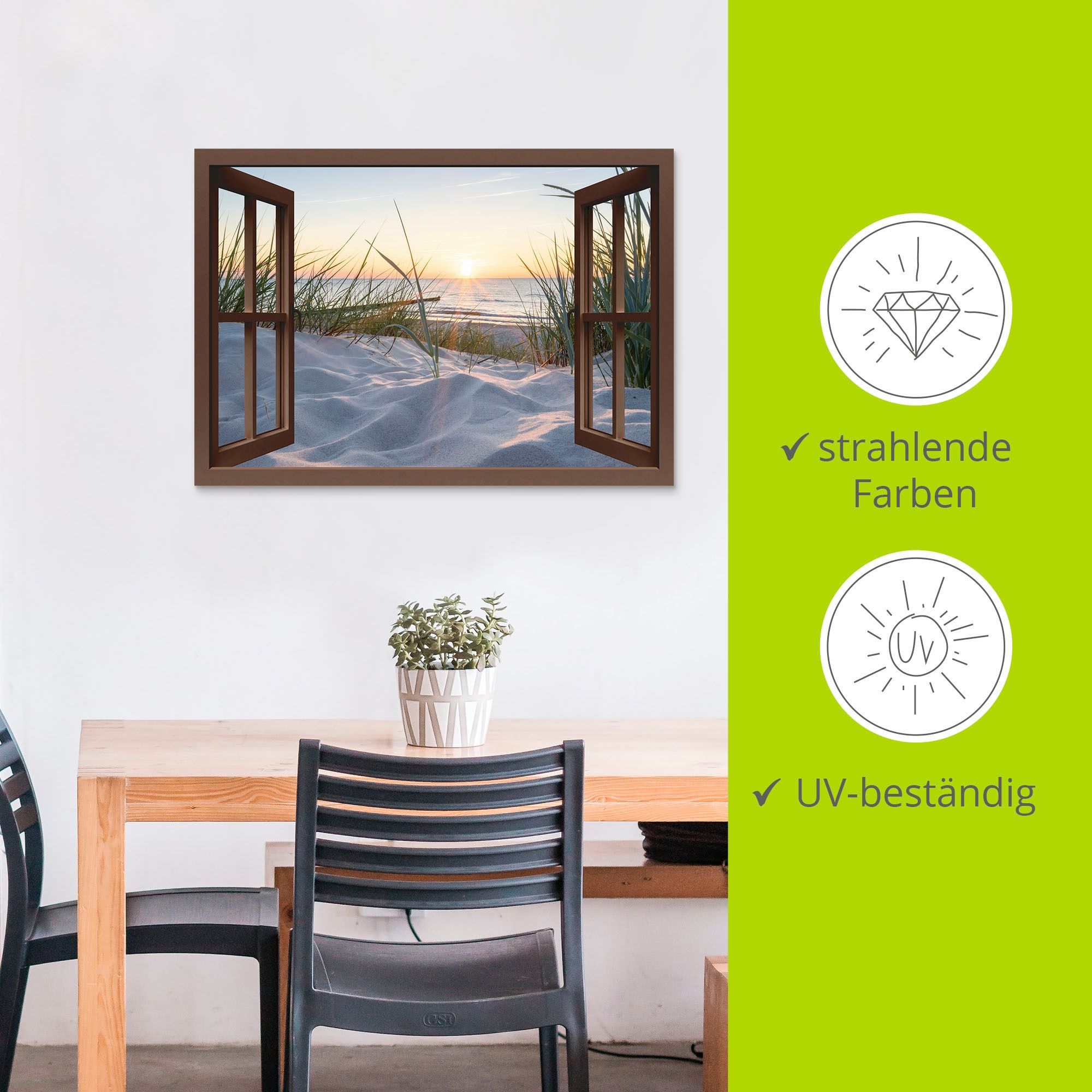 Artland Wandbild »Ostseestrand durchs Fenster«, Meer Bilder, (1 St.), als Alubild, Outdoorbild, Leinwandbild, Wandaufkleber, versch. Größen