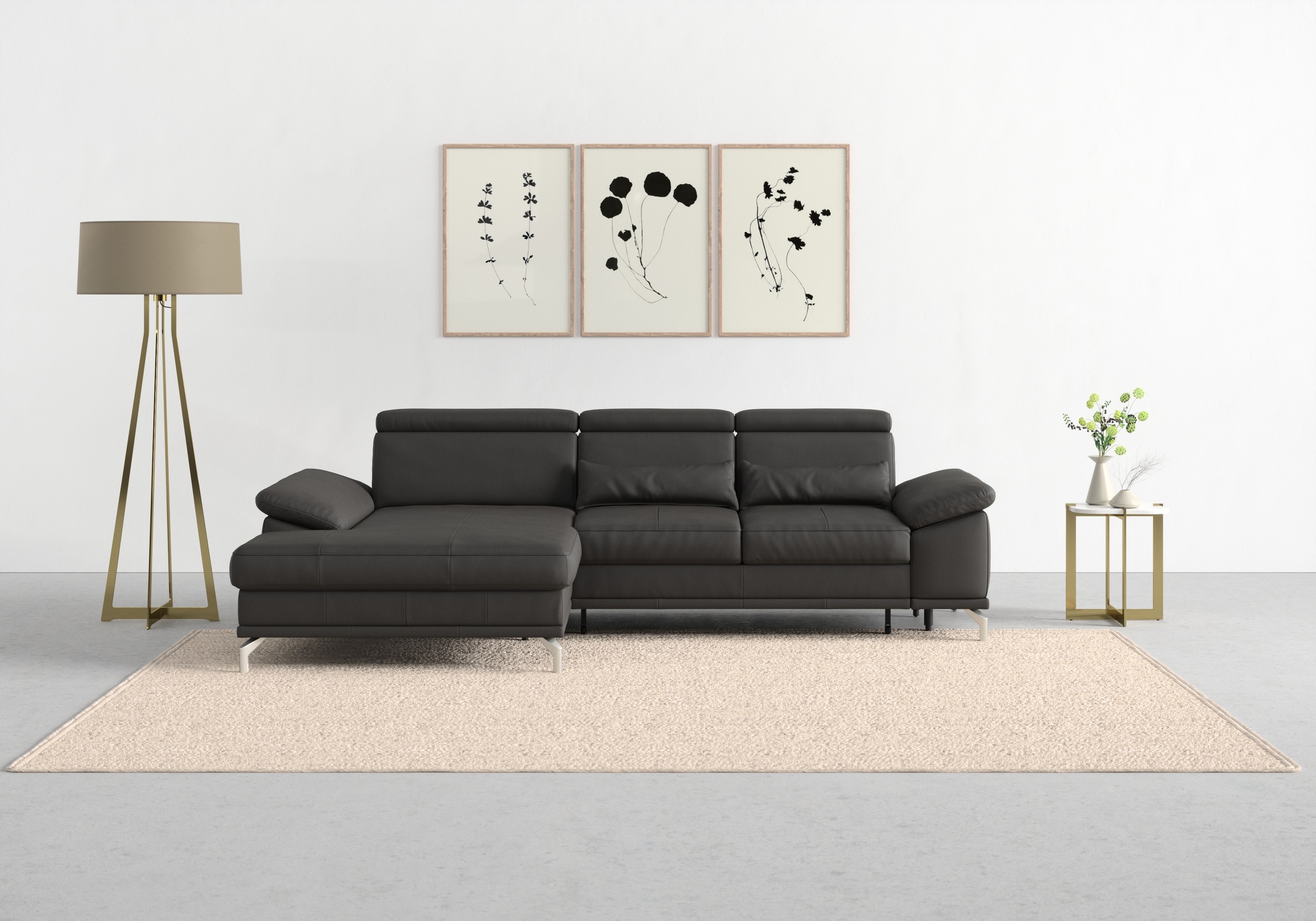 sit&more Ecksofa »Cabrio L-Form, mit Sitztiefenverstellung, Arm- und Kopfteilverstellung«, 2 Nierenkissen, Federkern, optional Bettfunktion und Stauraum
