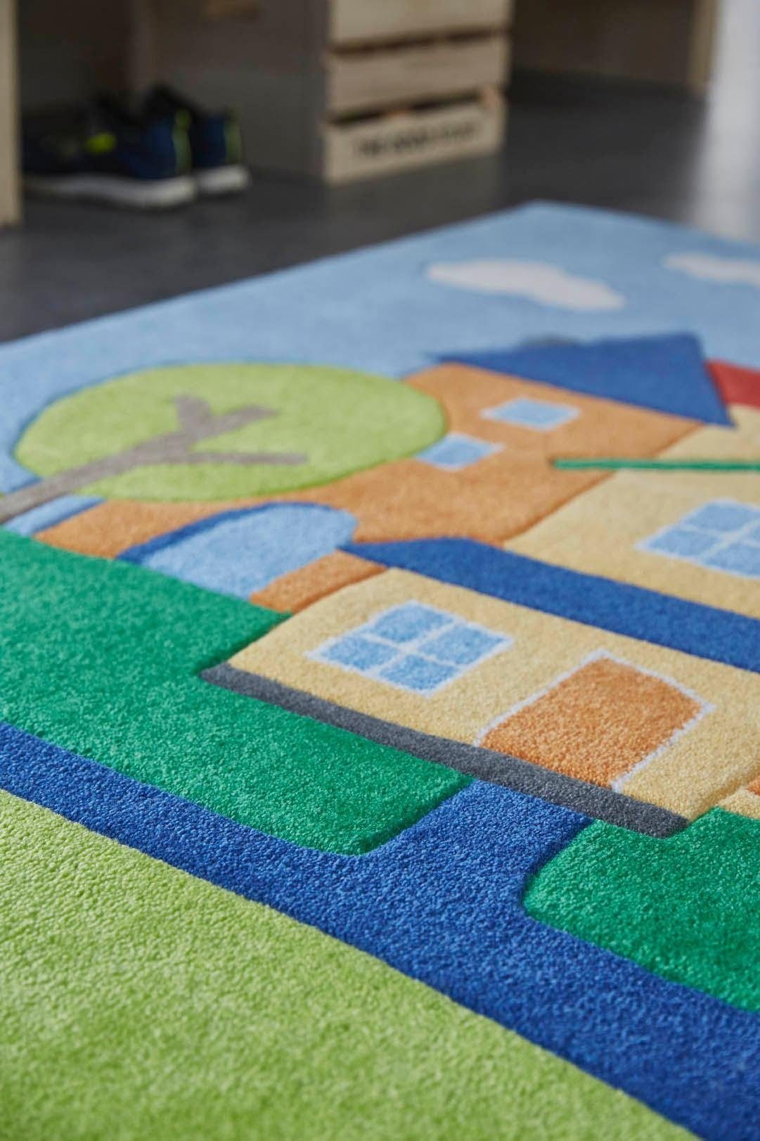 SMART KIDS Kinderteppich »Villa Villakulla«, rechteckig, 9 mm Höhe, Spielteppich Stadt, Konturenschnitt