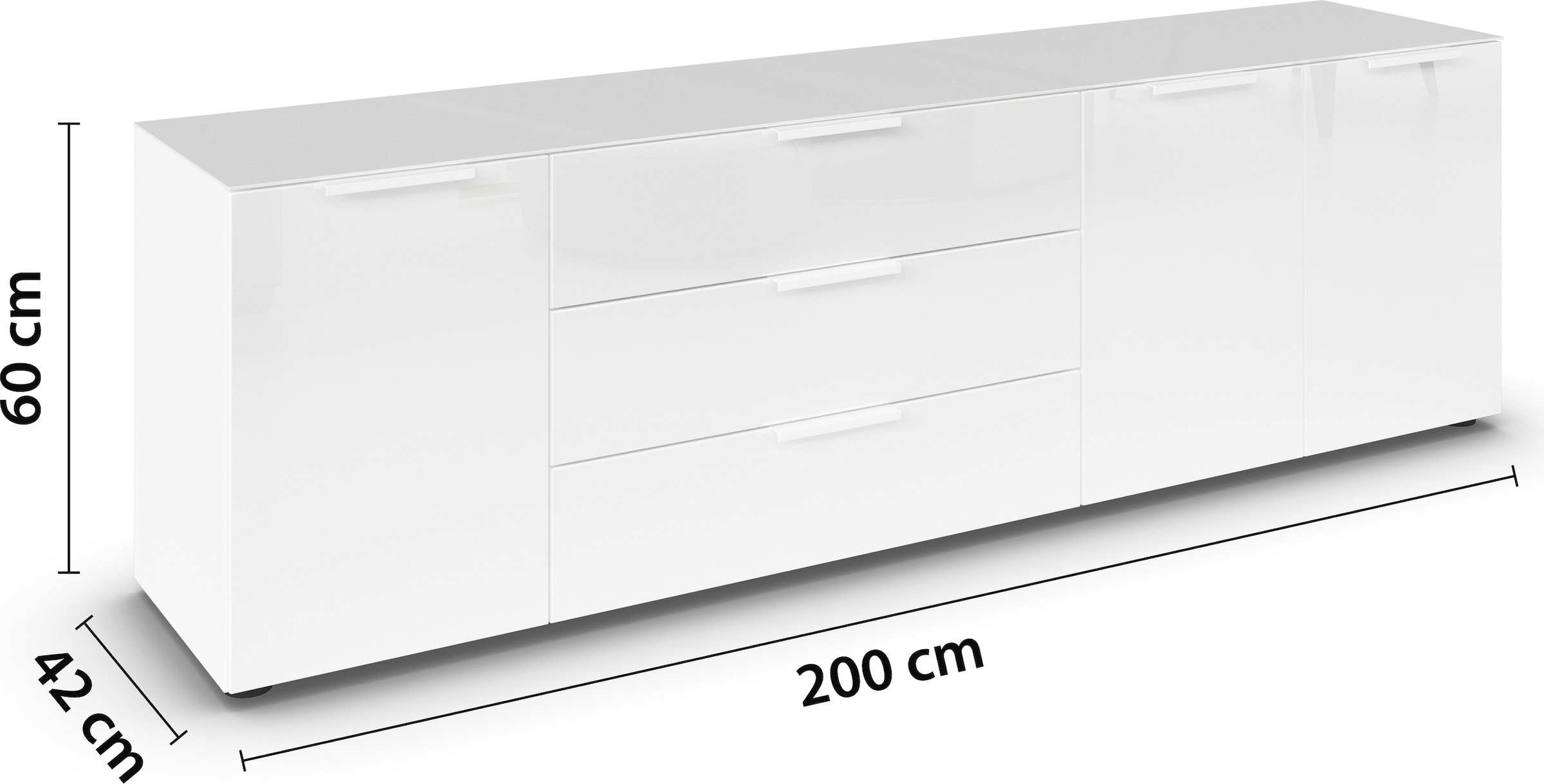 rauch Kombikommode »Kommode Türkommode Sideboard Kombikommode FLIPP mit Glasfront«, (Breite 200 cm mit 2 Einlegeböden), 3-türig, 3 Schubladen, Soft-Close-Funktion, Oberboden und Front Glas
