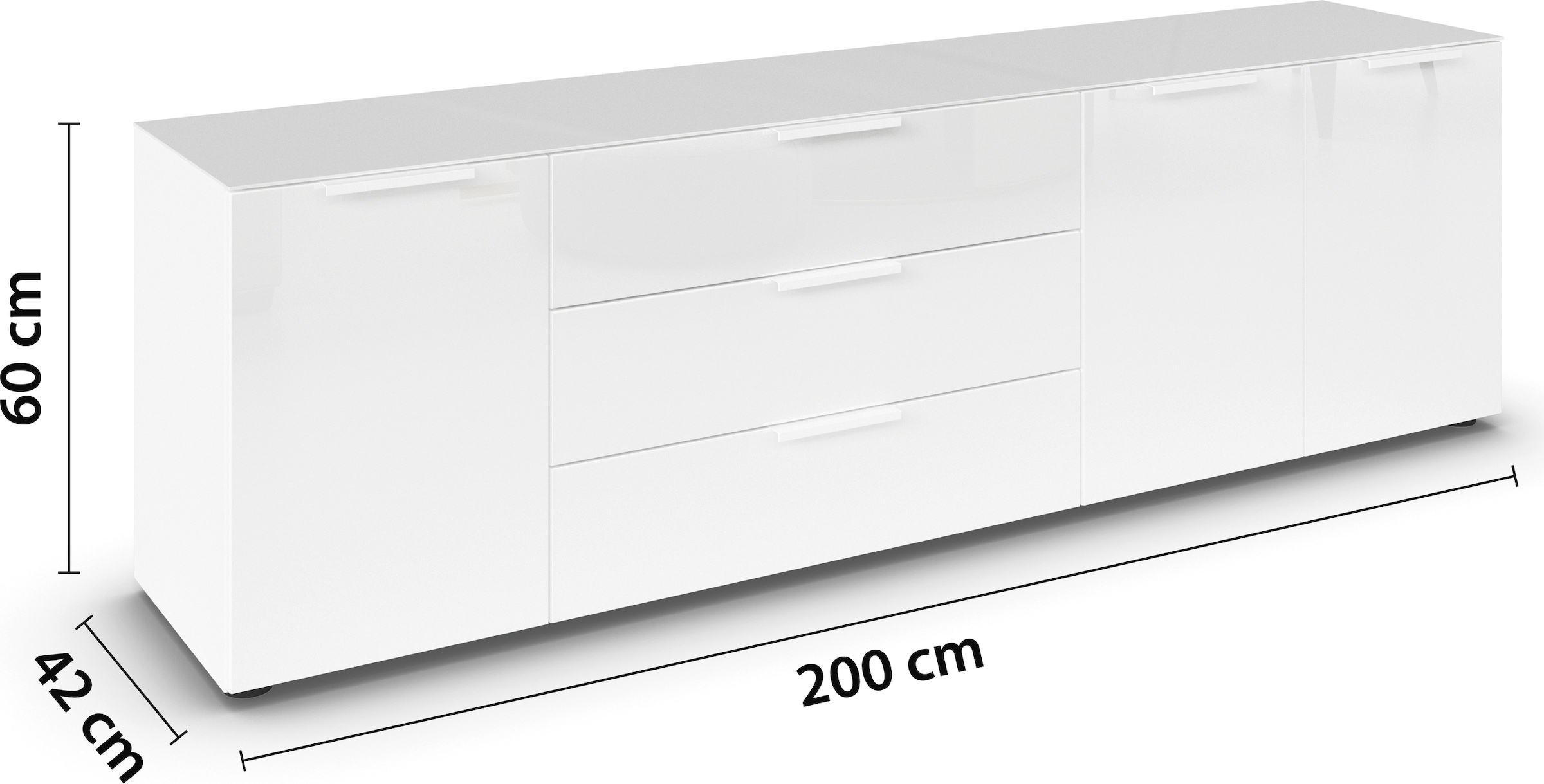 rauch Kommode »Flipp«, 3-türig, 3 Schubladen, Soft-Close-Funktion, Oberboden und Front Glas