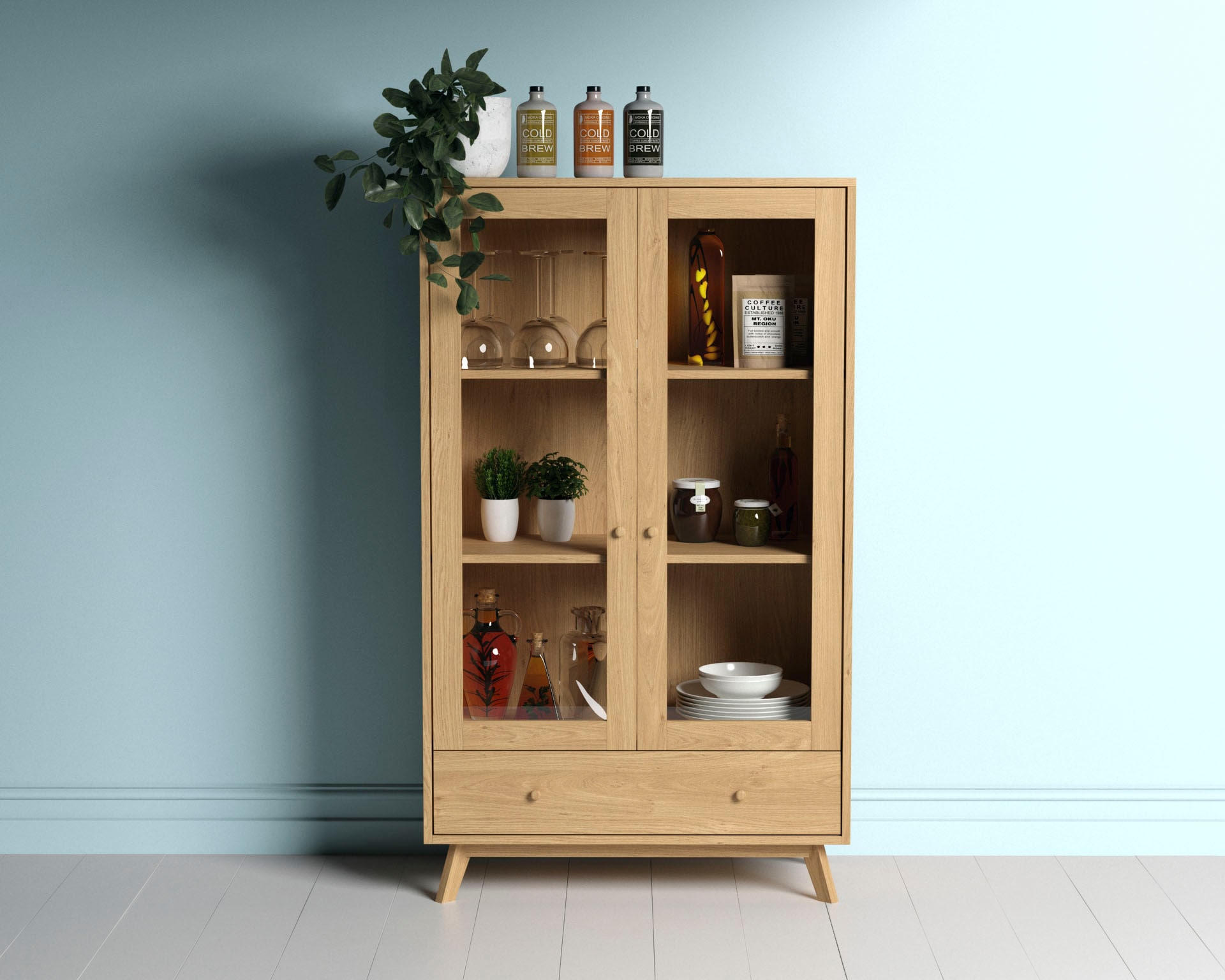 Woodman Glasvitrine »Kensal« im schlichten skandinavischen Design, Holzfurnier aus Eiche, FSC®