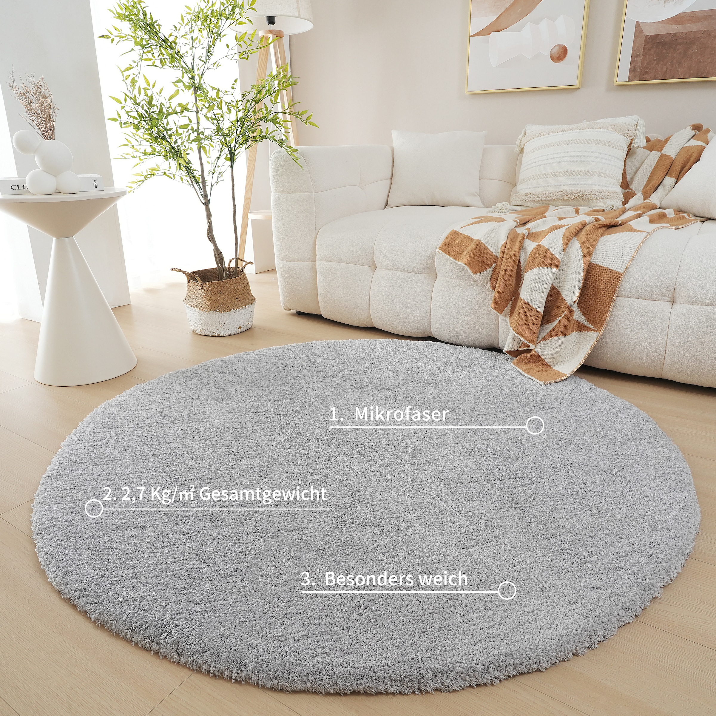 my home Hochflor-Teppich »Microfaser Teppich Magong, besonders weich, sehr feiner Flor«, rund, 25 mm Höhe, unifarben, weiche Teppiche, Wohnzimmer, Schlafzimmer, Kinderzimmer