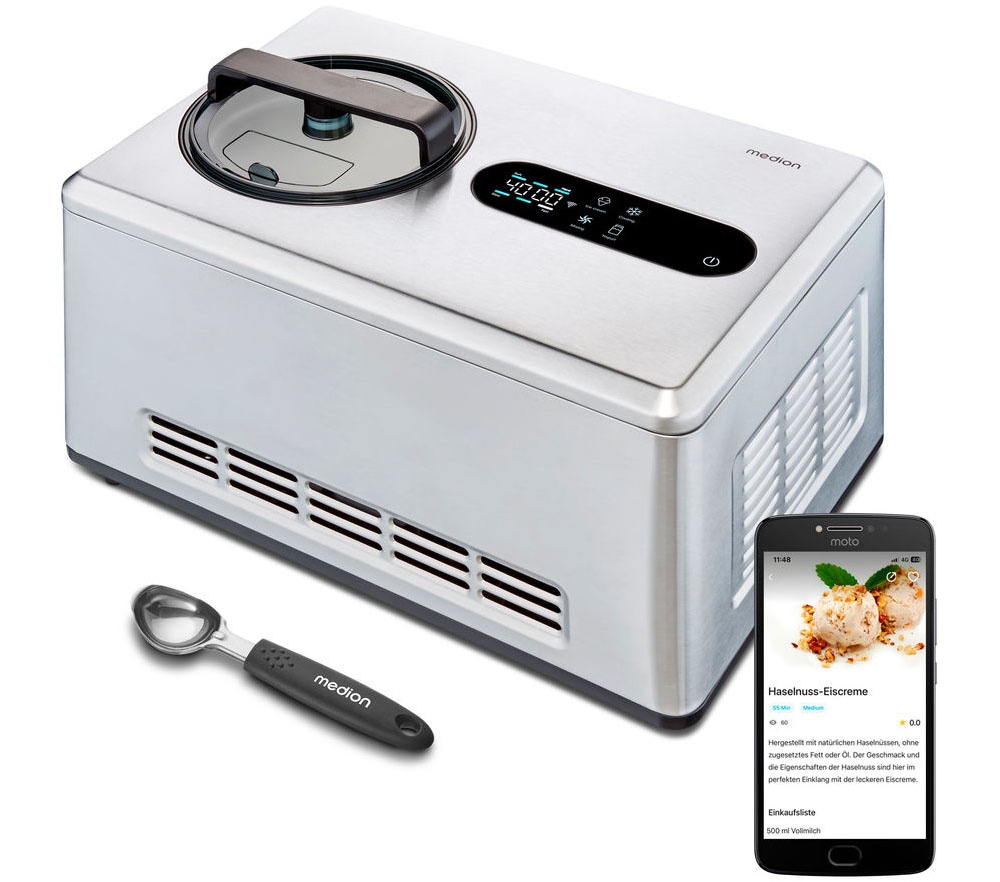 Medion® Eismaschine »MD 12170, Rezeptfunktion über die App«, 220 W, 2 Liter, herausnehmbarer Edelstahl-Eisbehälter