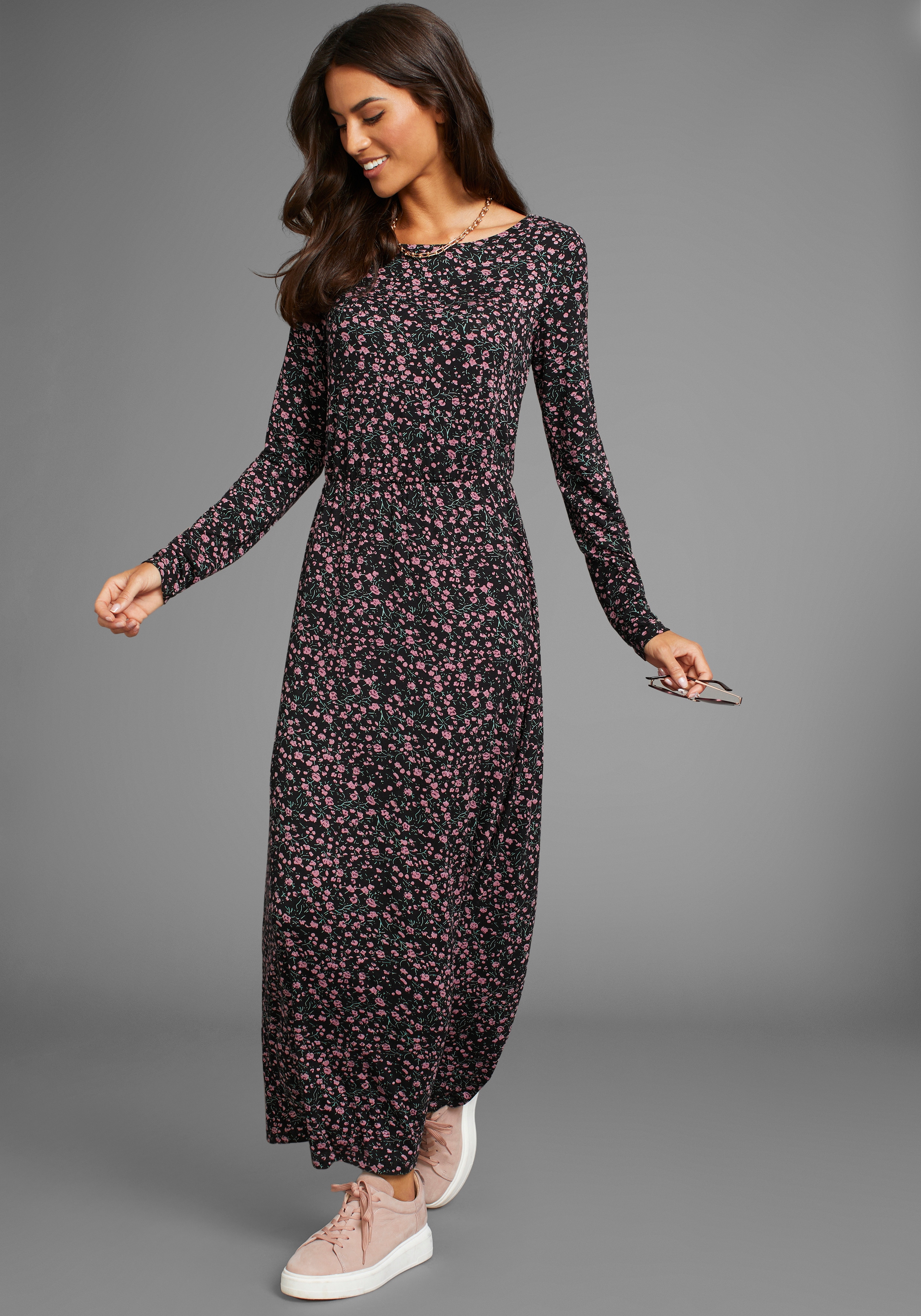 Laura Scott Jerseykleid in Midilänge, aus elastischer Viskosemischung, mit Allover-Druck