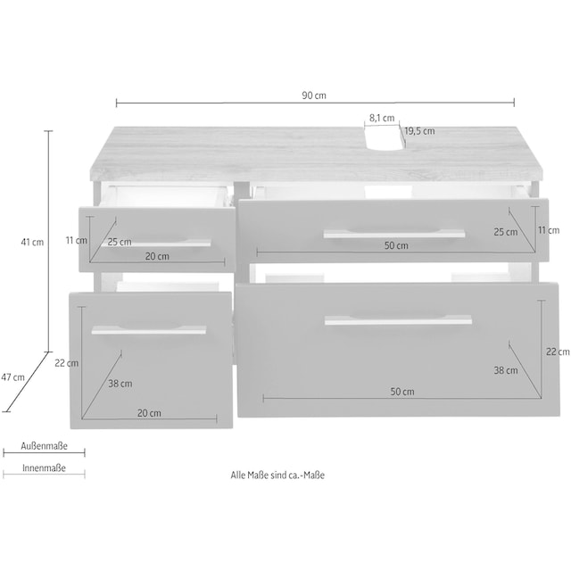 HELD MÖBEL Waschbeckenunterschrank »Davos«, Breite 90 cm kaufen | BAUR