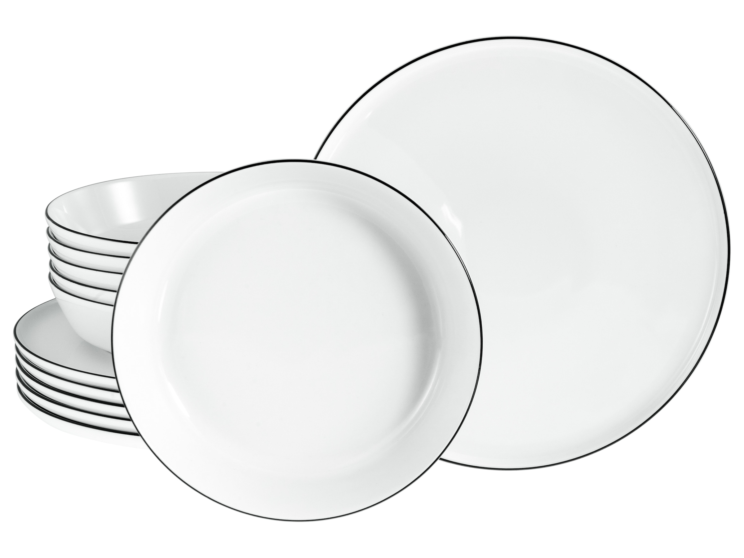CreaTable Tafelservice "Chef Collection Black Line, Tafel-Service 12-tlg" Teller Set, Daily Use, Zeitlos