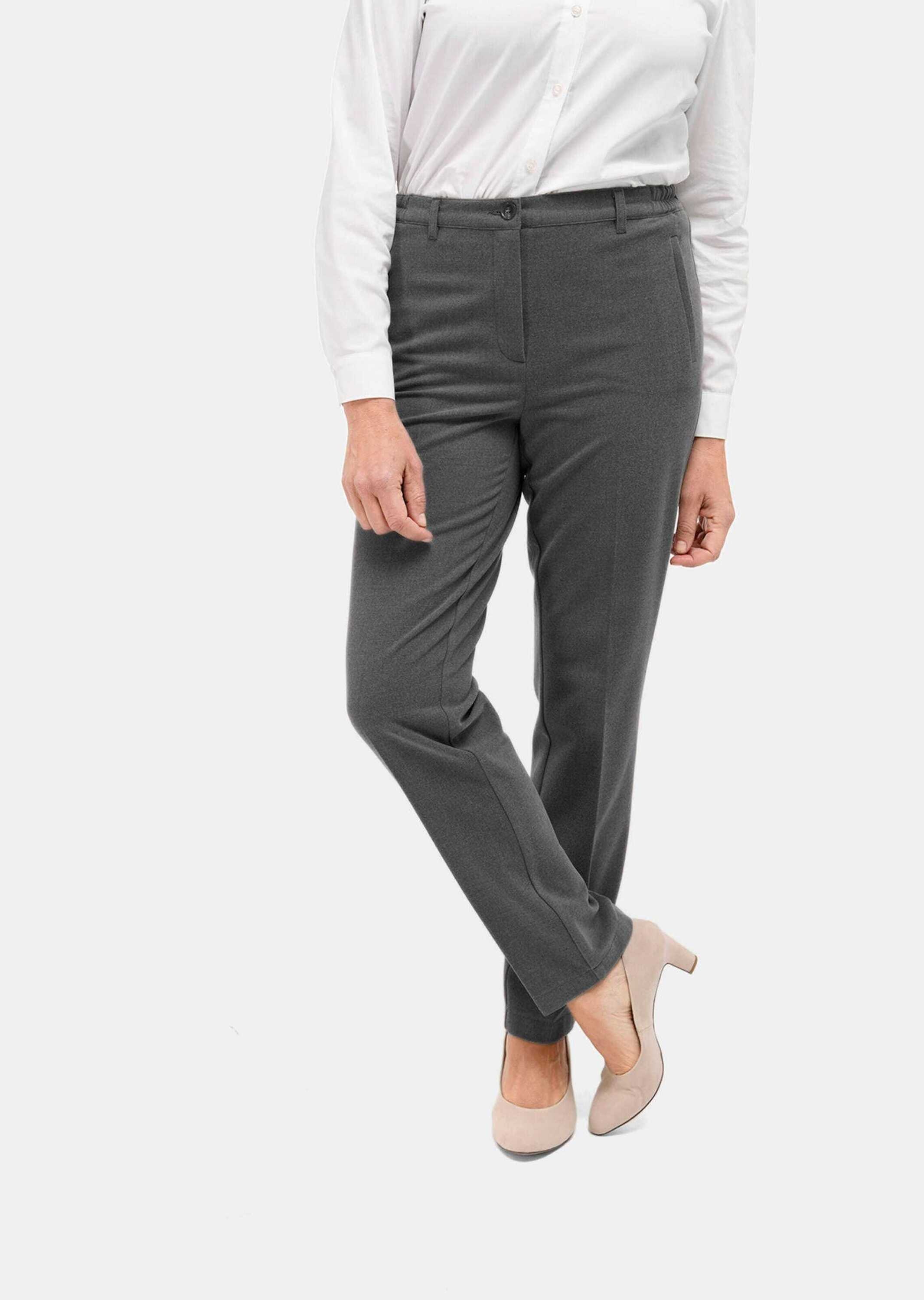 2-in-1-Hose GOLDNER "Kurzgröße Angenehm weiche Flanell-Hose ANNA", Damen, Gr. 20, K-Gr, grau, Obermaterial: 63% Polyester PES. 32% Viskose CV. 5% Elasthan EL., Hosen 2