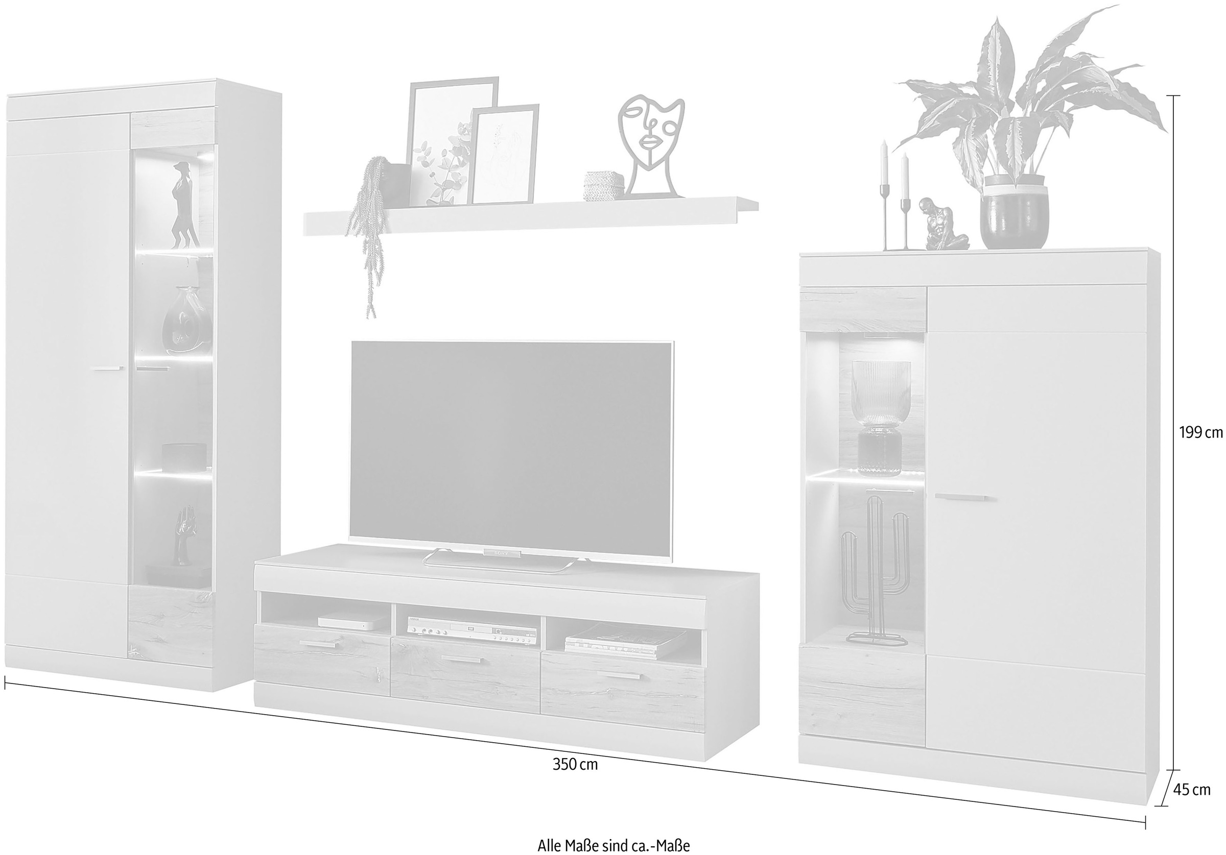 INOSIGN Wohnwand »SCARA«, (4 St.), trendige Farbe mit Applikation Zinneiche Dekor, mit Softclose-Funktion