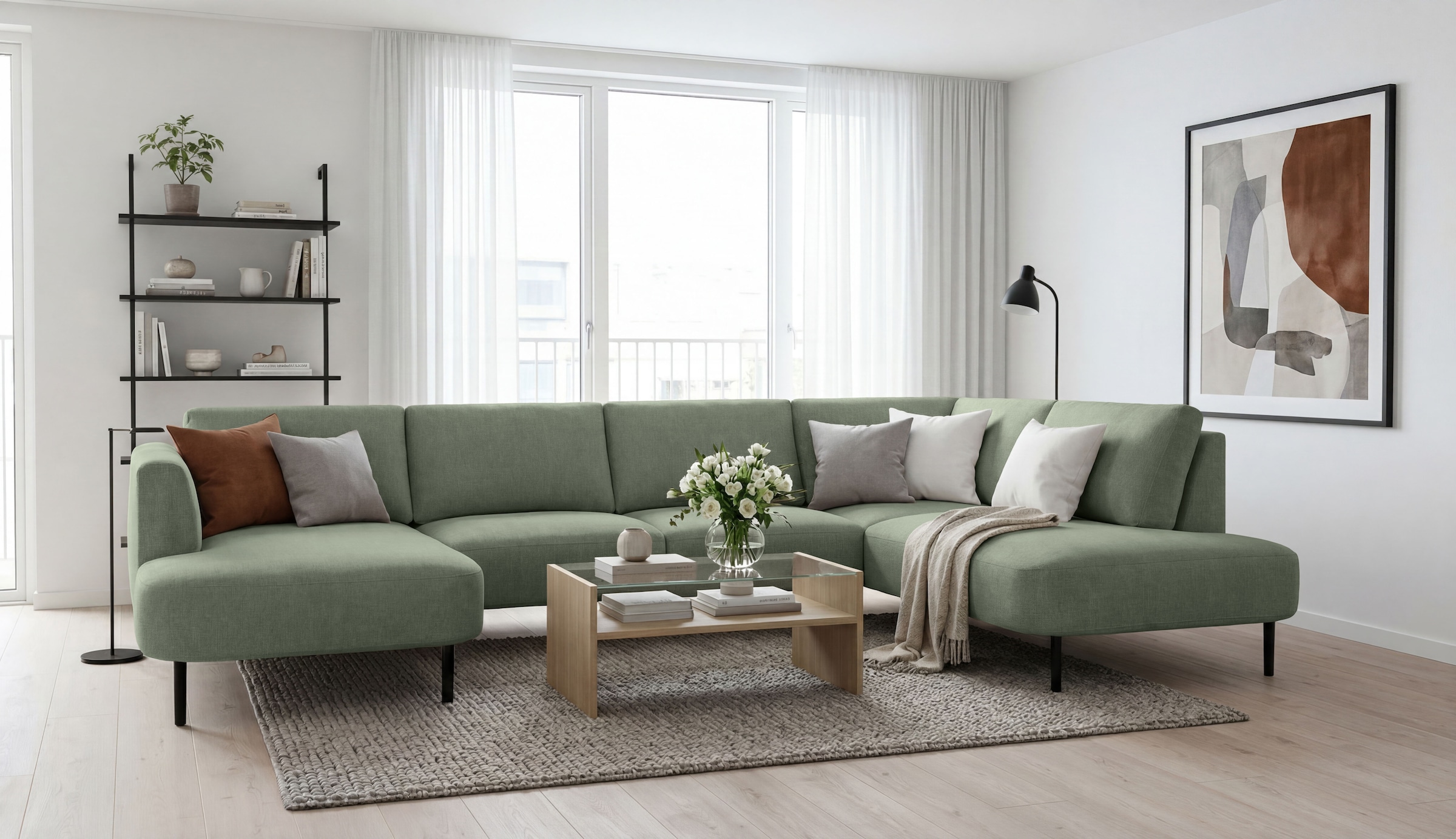 OTTO home Wohnlandschaft »Cesola« in weichem Chenille-Stoff, Breite 327 cm, mit schwarzen Metallfüßen