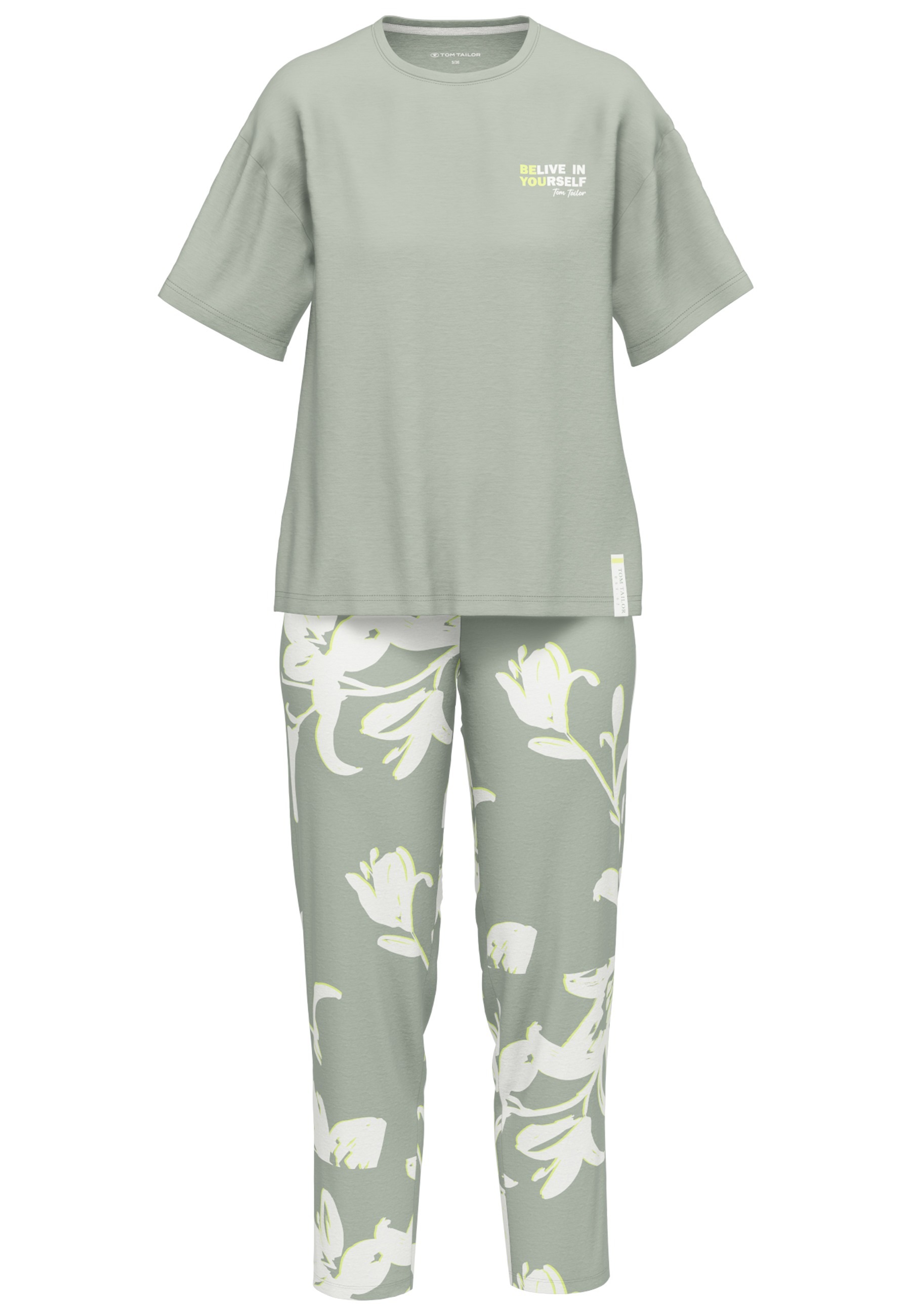 TOM TAILOR Capri-Pyjama "Kenmare", (2 tlg.), Uni Oberteil, Hose mit florale günstig online kaufen