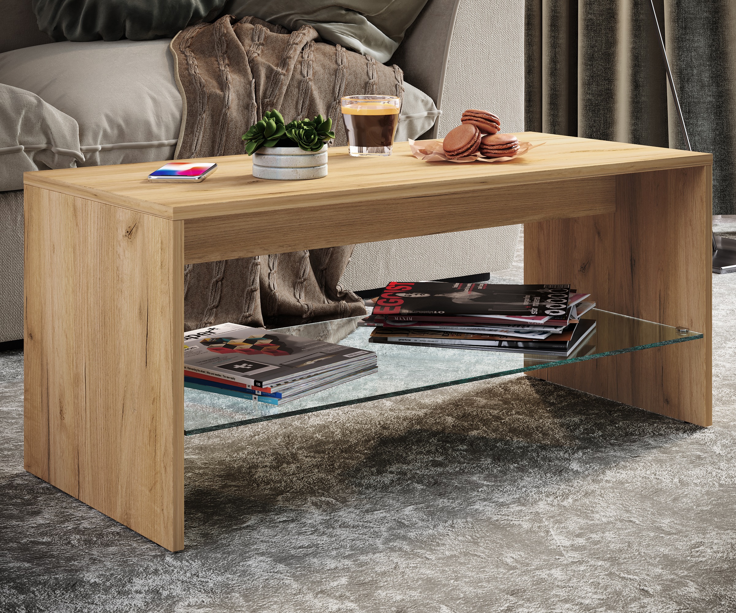 VCM Beistelltisch »Holz Sofatisch Couchtisch Glas Wisal«