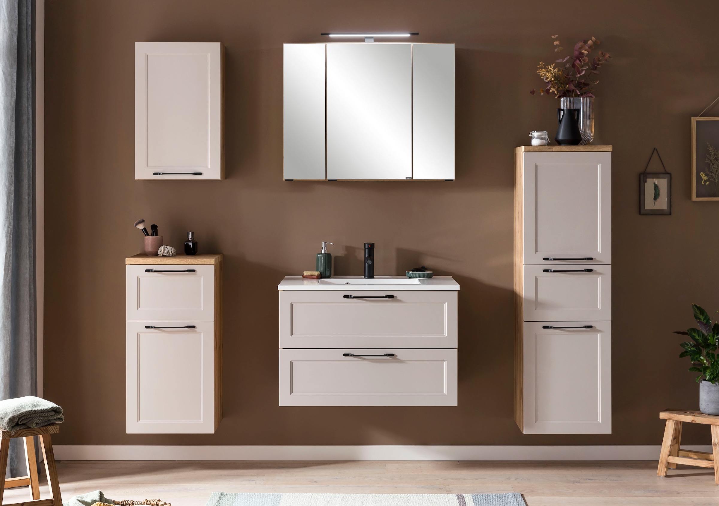 welltime Badmöbel-Set »Lana«, (Komplett-Set, 2 St.), Badezimmer-Set, 2-teilig, inkl. Waschbecken, 80 cm breit