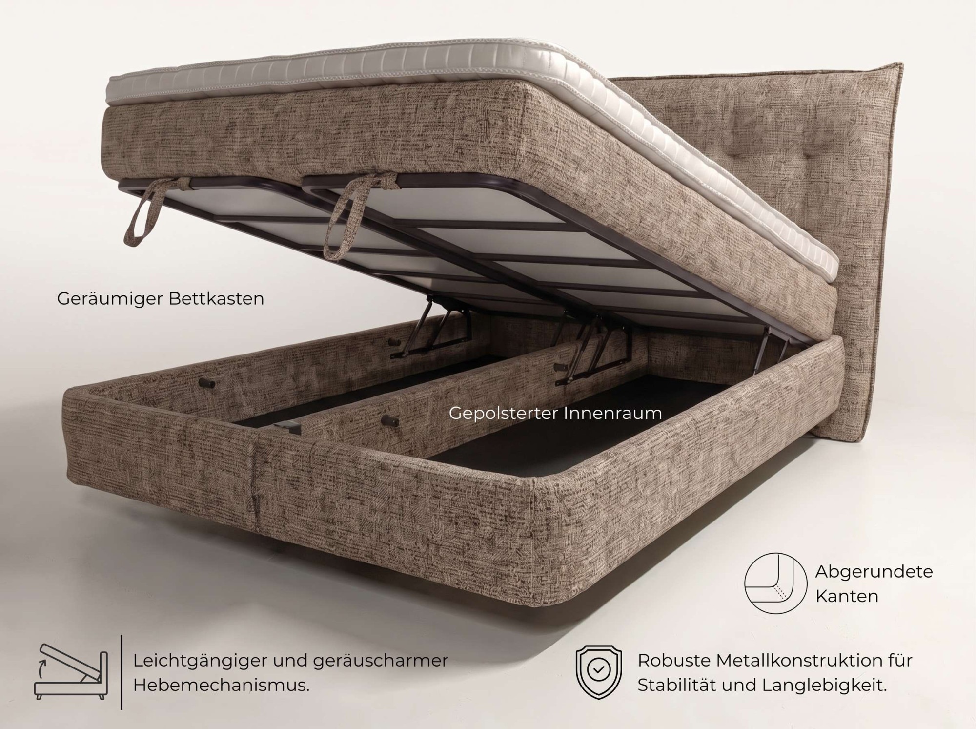 Home affaire Boxbett »BROS,  Doppelbett inkl. Bettkasten, Federkernbett, Metalkonstruktion« Matratze: 3-Z-Taschenfederkern, Härtegrad 3, inkl. Topper