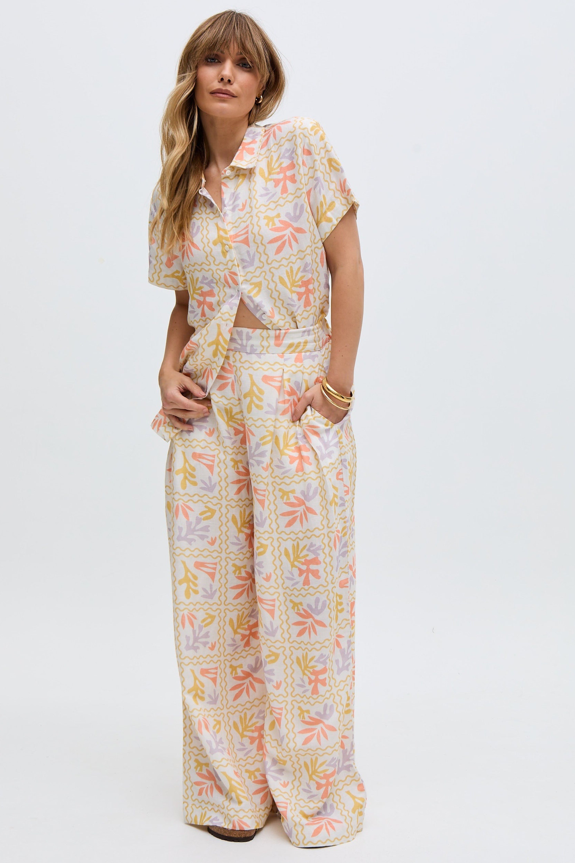 RAFFYA Jerseyhose »Matisse Wide Leg Patchwork Floral Print Trouser Damen«