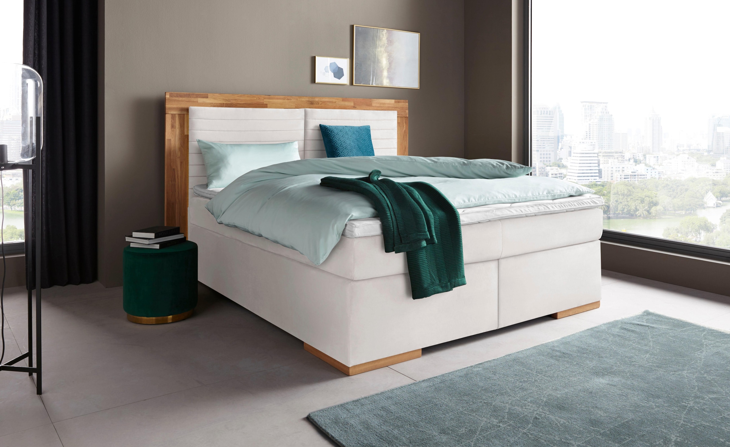 Boxspringbett HOME AFFAIRE "Cup", weiß (snow), B:190cm L:206cm, Bezug: Luxus-Microfaser (100% Polyester);Bezug: Microfaser (100% Polyester), Komplettbetten, Boxspringbett, mit LED-Beleuchtung, Massivholzrahmen und Topper, in 2 Härtegraden 6