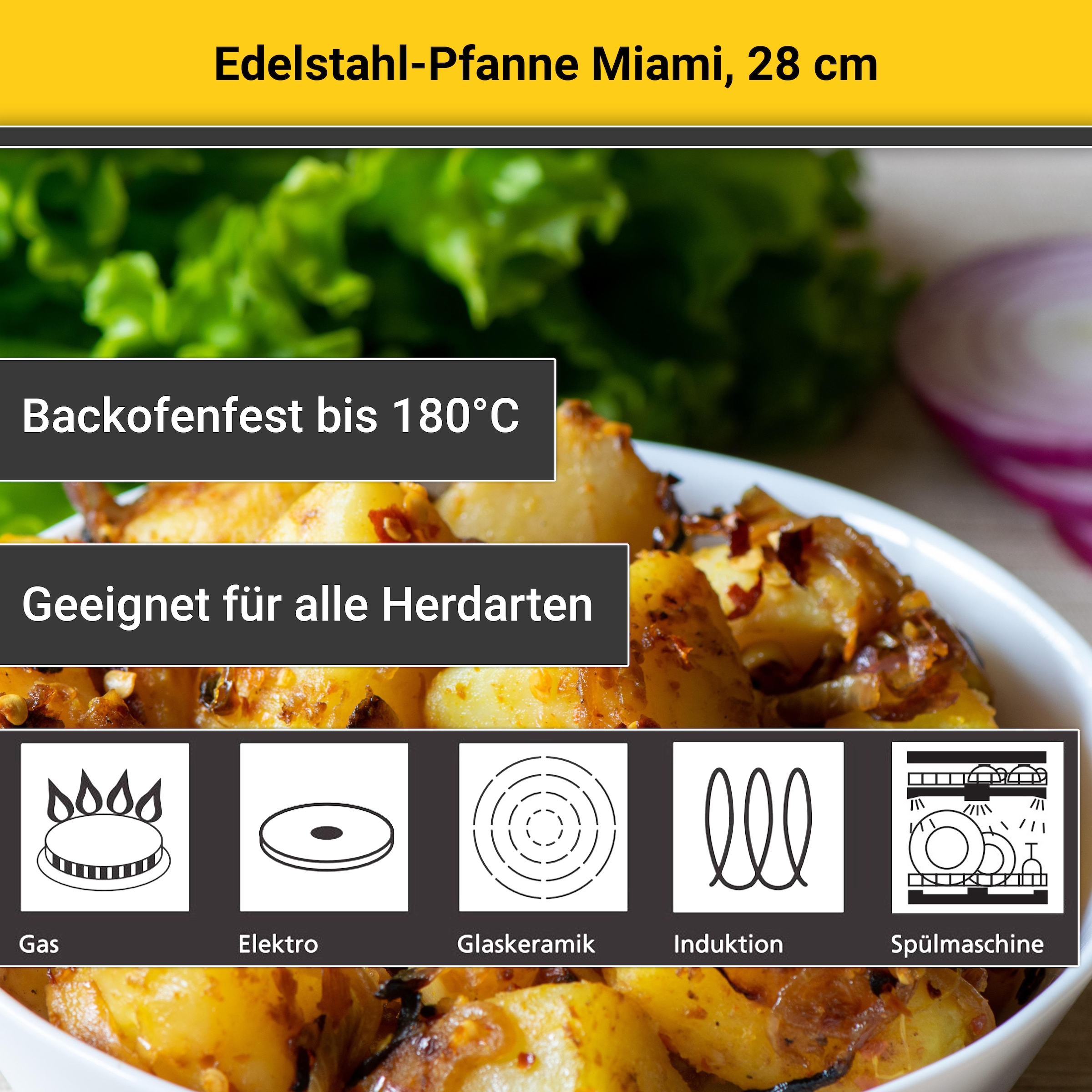 Krüger Bratpfanne »Edelstahl Pfanne Miami, Ø 28 cm« Edelstahl 1 Stk. tlg. mit Antihaft-Versiegelung, backofenfest bis 180°C