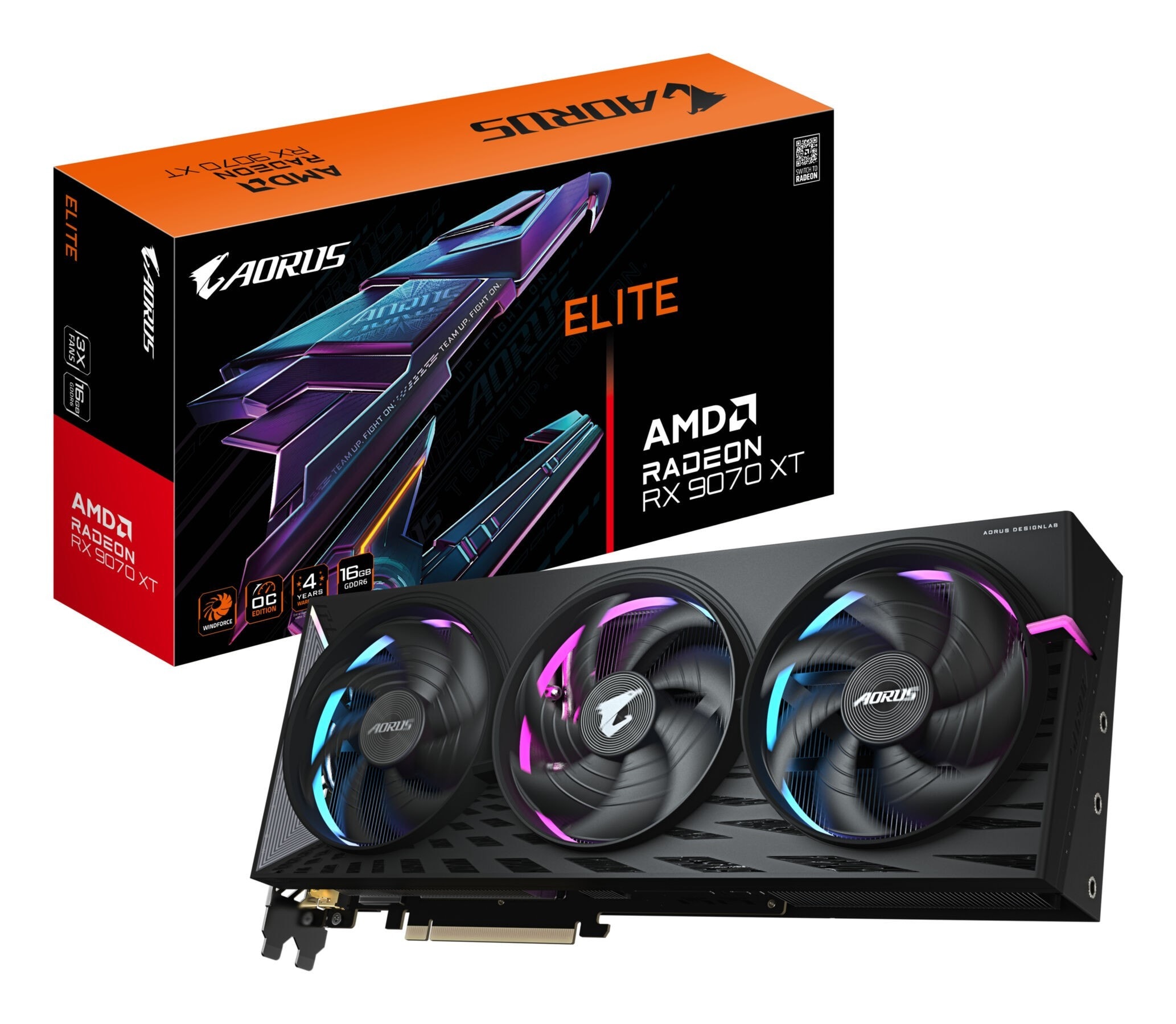 GIGABYTE Grafikkarte "AORUS Radeon RX 9070 XT ELITE 16G Grafikkarte - 16 GB GDDR6, 256 Bit", schwarz (ohne farbbezeichnung), Grafikkarten - Einheitsgr