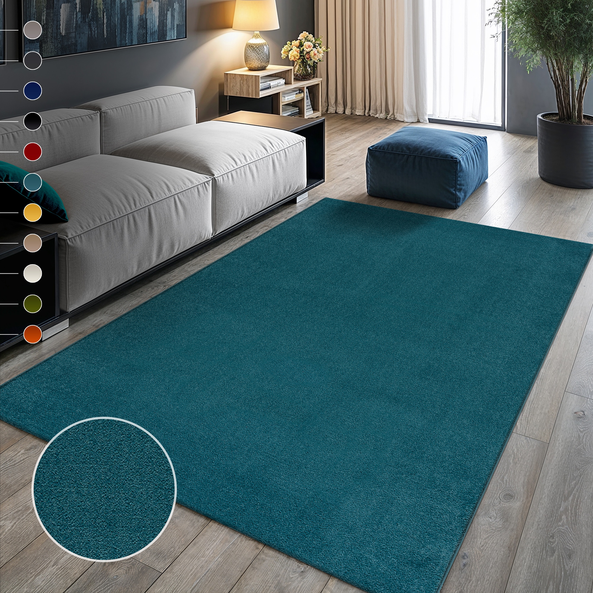 Sanat Teppich "UNI, auch als Läufer und Rund" rechteckig 13 mm Höhe robuster Kurzflorteppich, große Farbauswahl, Wohnzimmer, alle Räume