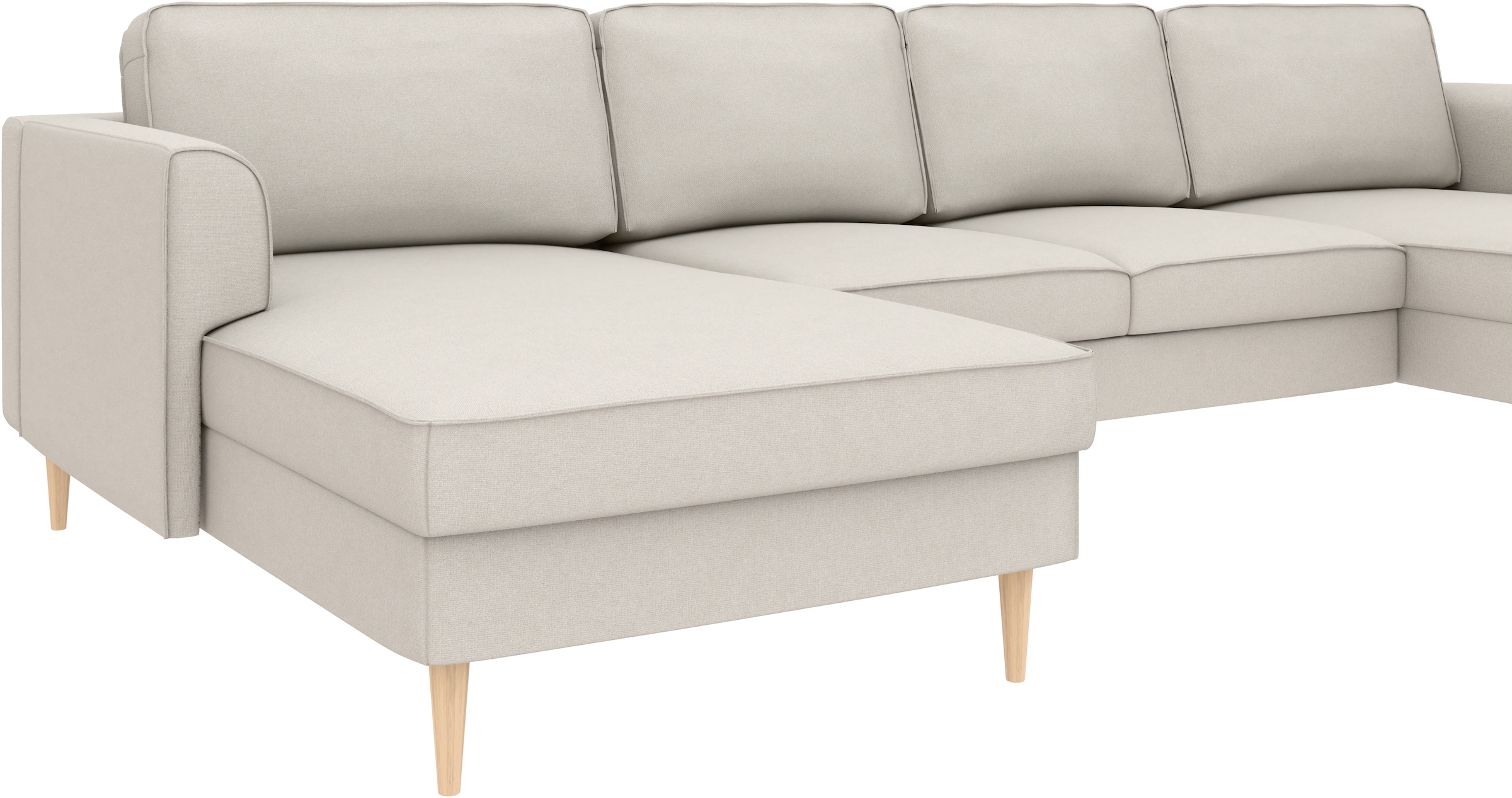 Home affaire »Booster, whlw. mit Schlaffunktion & Bettkasten, Fuß Buche lackiert« Sofa in U-Form, Breite 305 cm, in Cord oder Struktur