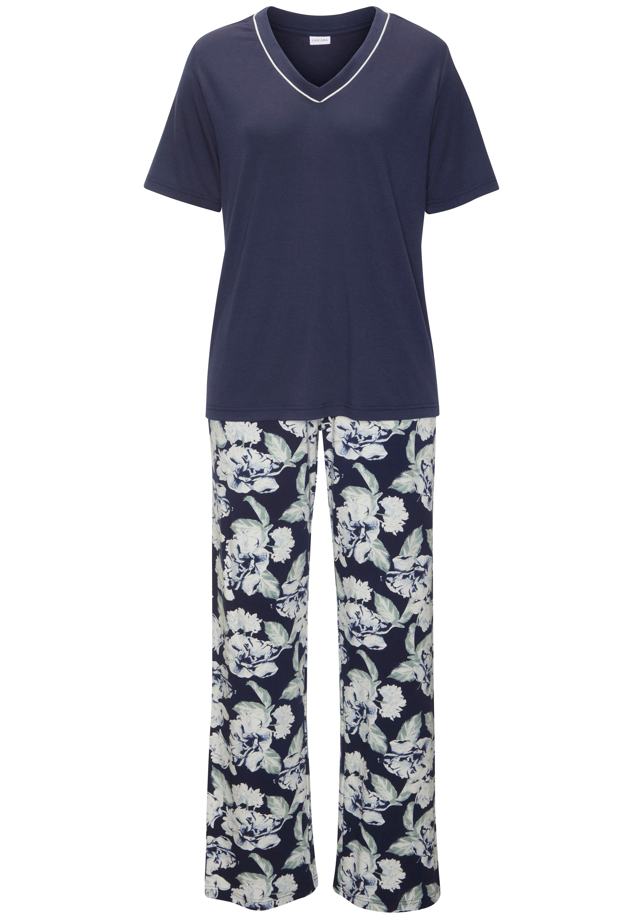 LASCANA Pyjama 2-teilig, 2 tlg. mit schönem Blumenmuster günstig online kaufen