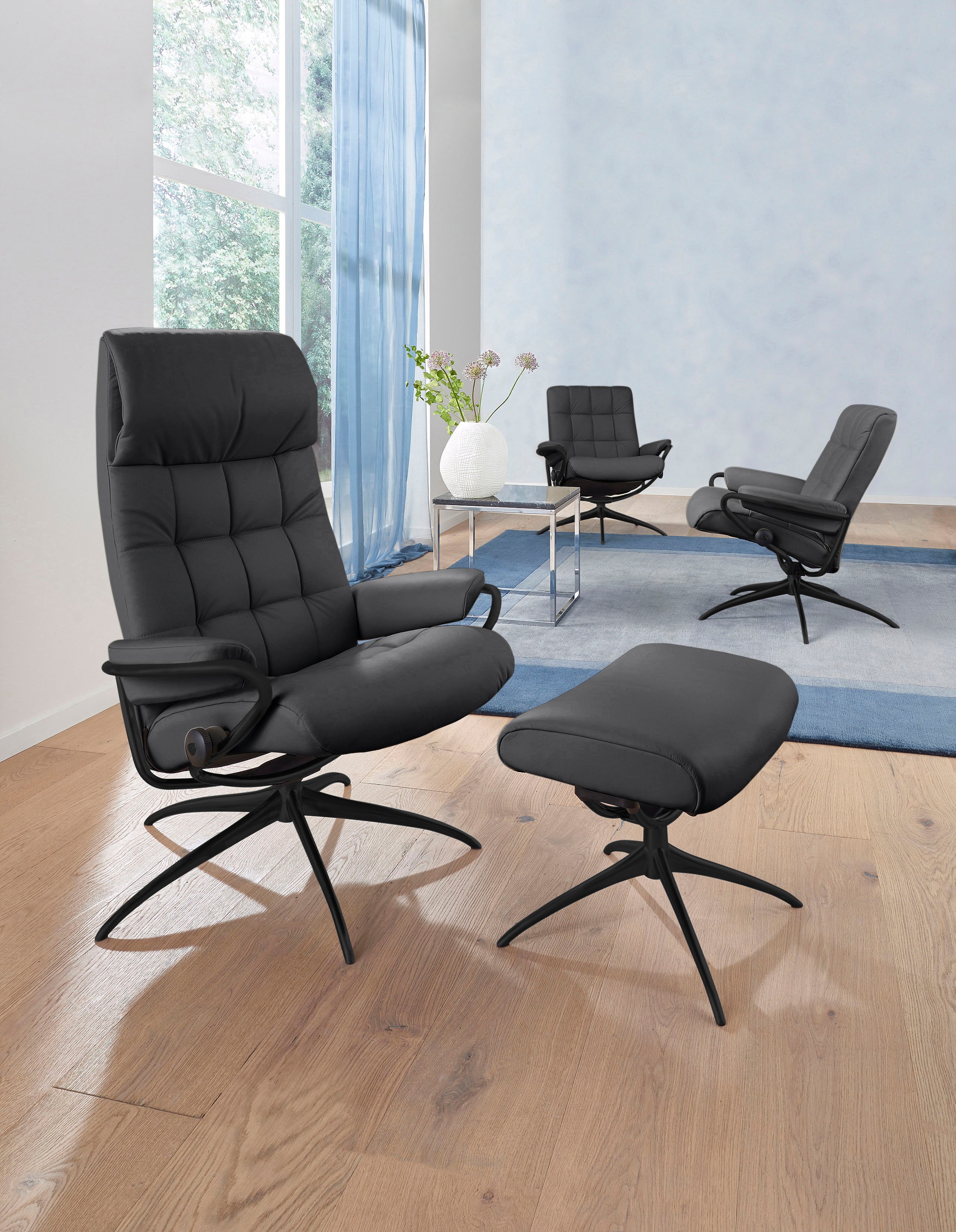 Stressless® Relaxsessel »London«, (Set, Relaxsessel mit Hocker), mit Hocker, High Back, mit Star Base, Gestell Schwarz