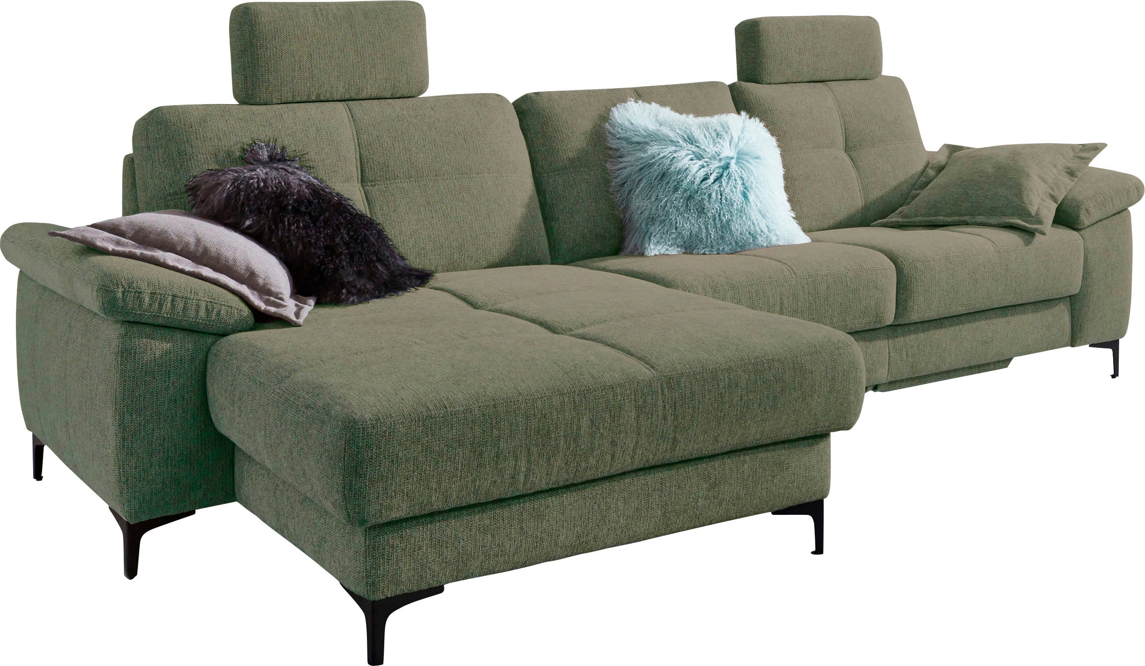 3C Carina Ecksofa "Burnaby bequem und modern, Breite 296cm, 12cm hoher Fuß, L-Form" 2 Kopfstützen, optional mit Schlaf- und motorischer Relaxfunktion
